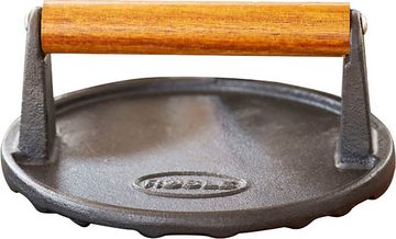 RÖSLE Burgerpresse BBQ Gewicht, 25231, Gusseisen, Barbecue-Gewicht zum schnelleren Garen, Gusseisen, Holzgriff, 17,5 cm