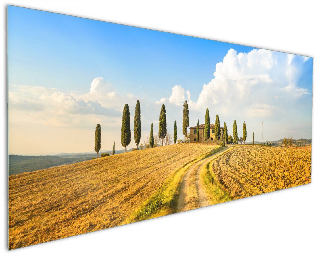 Wallario Küchenrückwand Italien - Toskana unter blauem Himmel einsame Farm, (1-tlg)