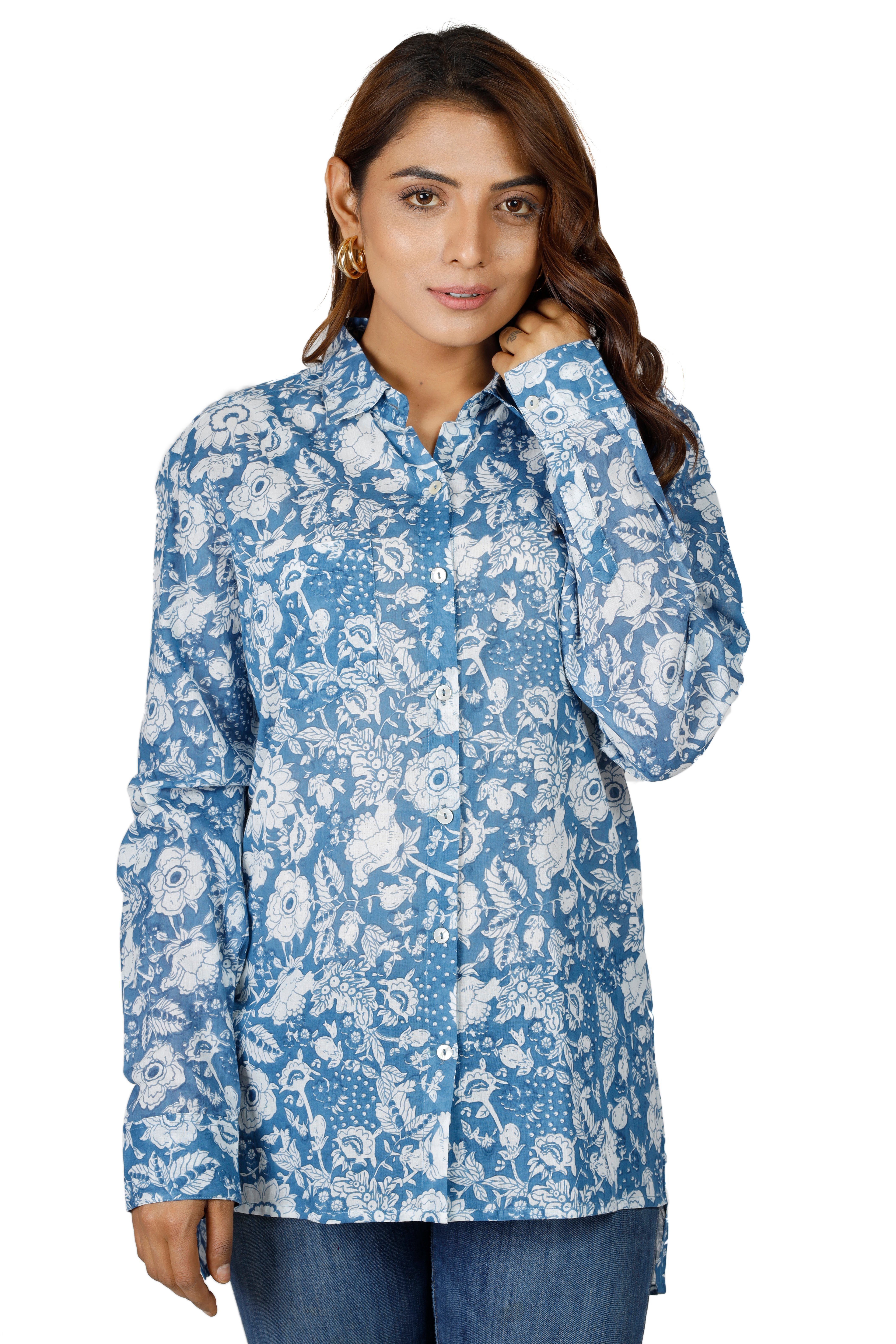 Guru-Shop Longbluse Handbedrucktes Boho Langarmhemd, luftiges.. günstig online kaufen