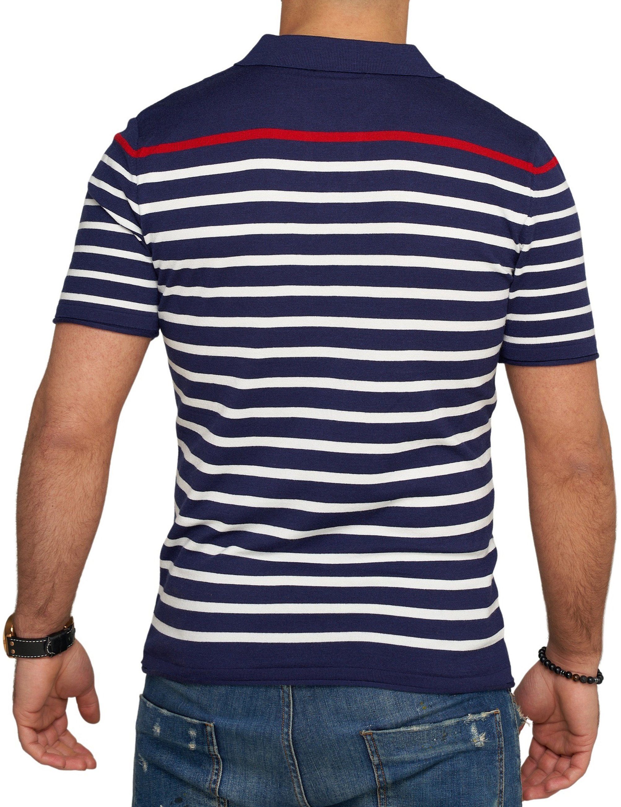 Navy CARISMA Kurzarm Polo Stripe Strick Poloshirt CROLITE T-Shirt