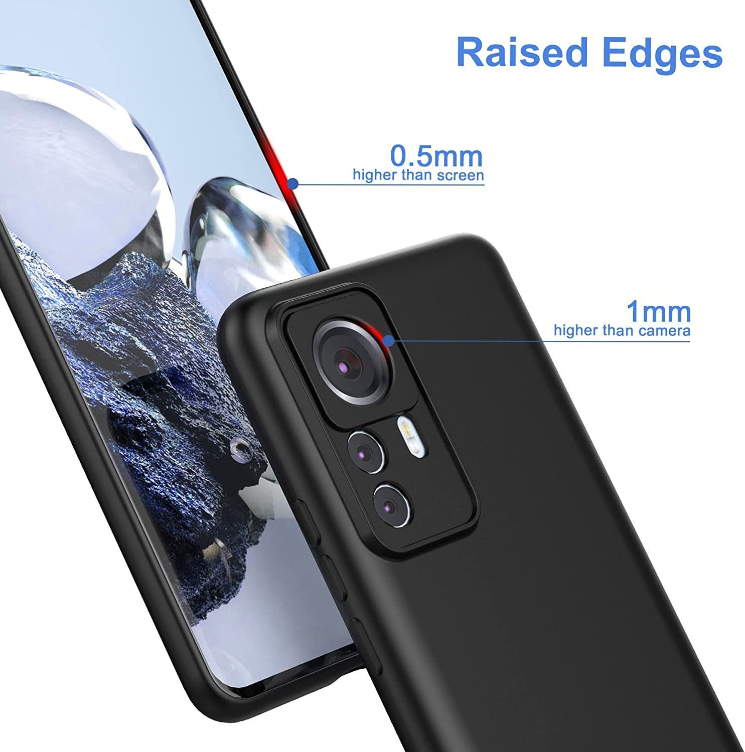 MSM Handyhülle Hülle für Xiaomi 12T / 12T Pro 5G Schwarz Matt Silikon Schutz Slim