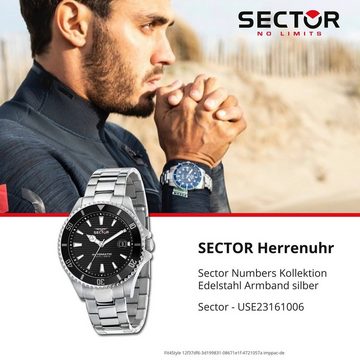 Sector Quarzuhr Sector Herren Armbanduhr Analog, Herren Armbanduhr rund, groß (43mm), Edelstahlarmband silber, Casual