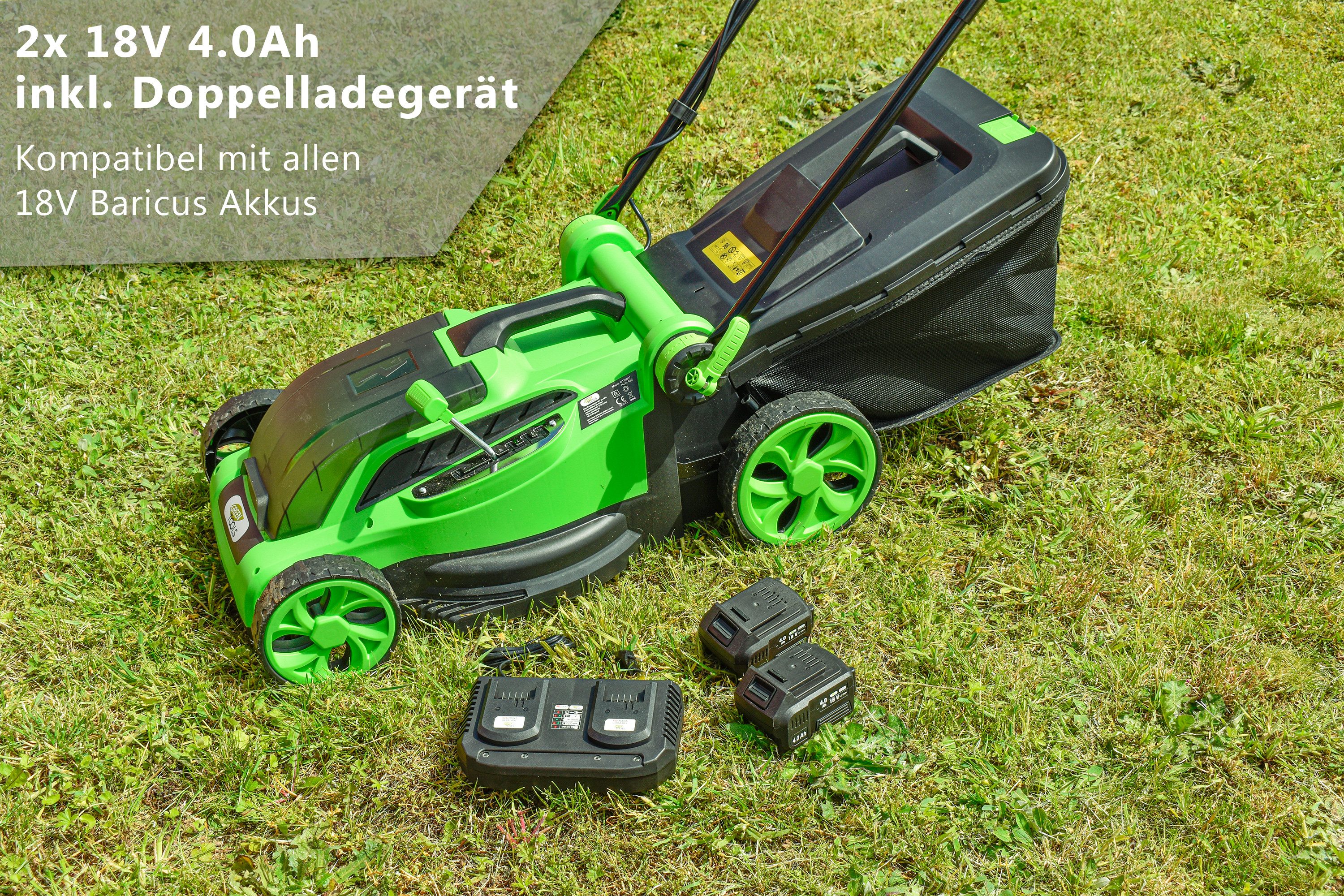 Green Tools Akkurasenmäher 36V mit optionaler Mulchfunktion - Schnittbreite 38cm - 36L Fangsack, 38 cm Schnittbreite, 38cm Schnittbreite, Höhen