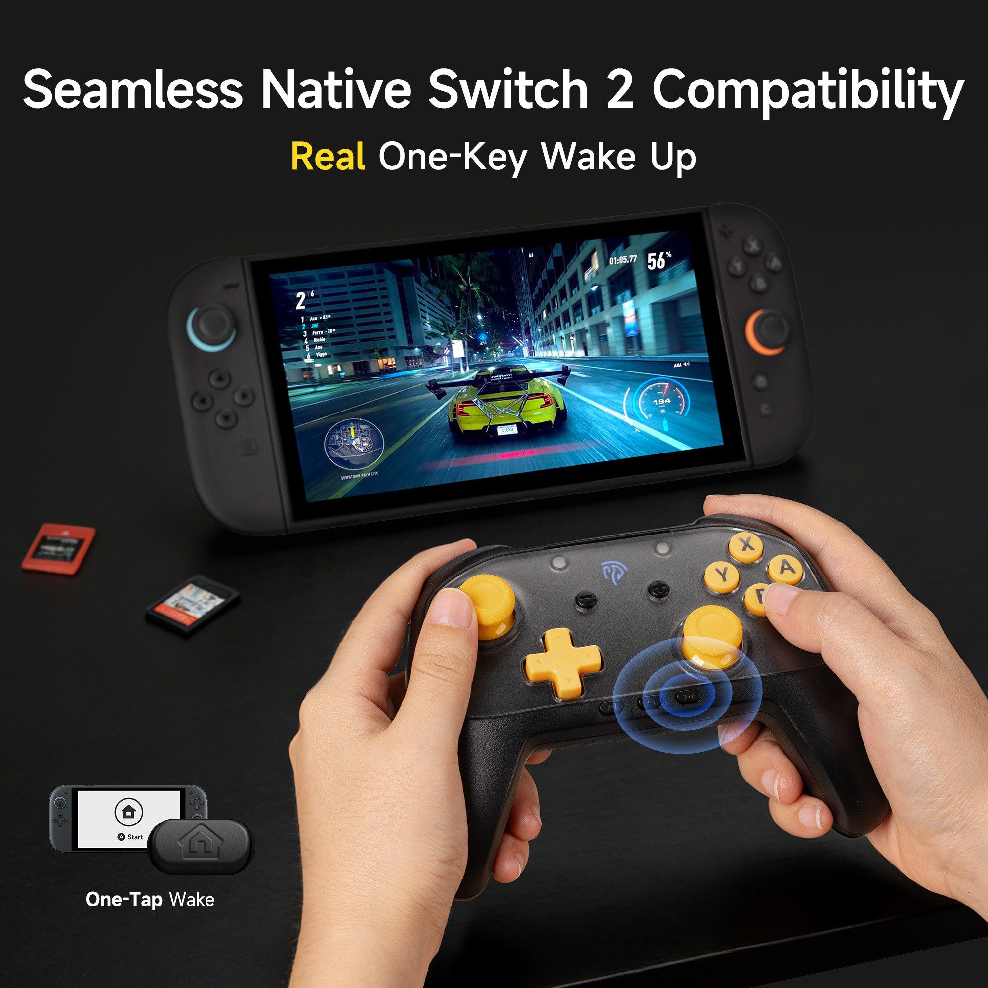 ANYSUN S10C Switch 2 Controller mit Wake-up, In-Game Chat, Controller (9-Axis Motion, Native Programmiert Funktion, Switch 2 Pro Controller mit 1000mAh Batterie &Magnetische Frontplatten)