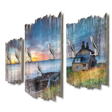 Kreative Feder Wandgarderobe Haus am Meer, Dreiteilige Wandgarderobe aus Holz