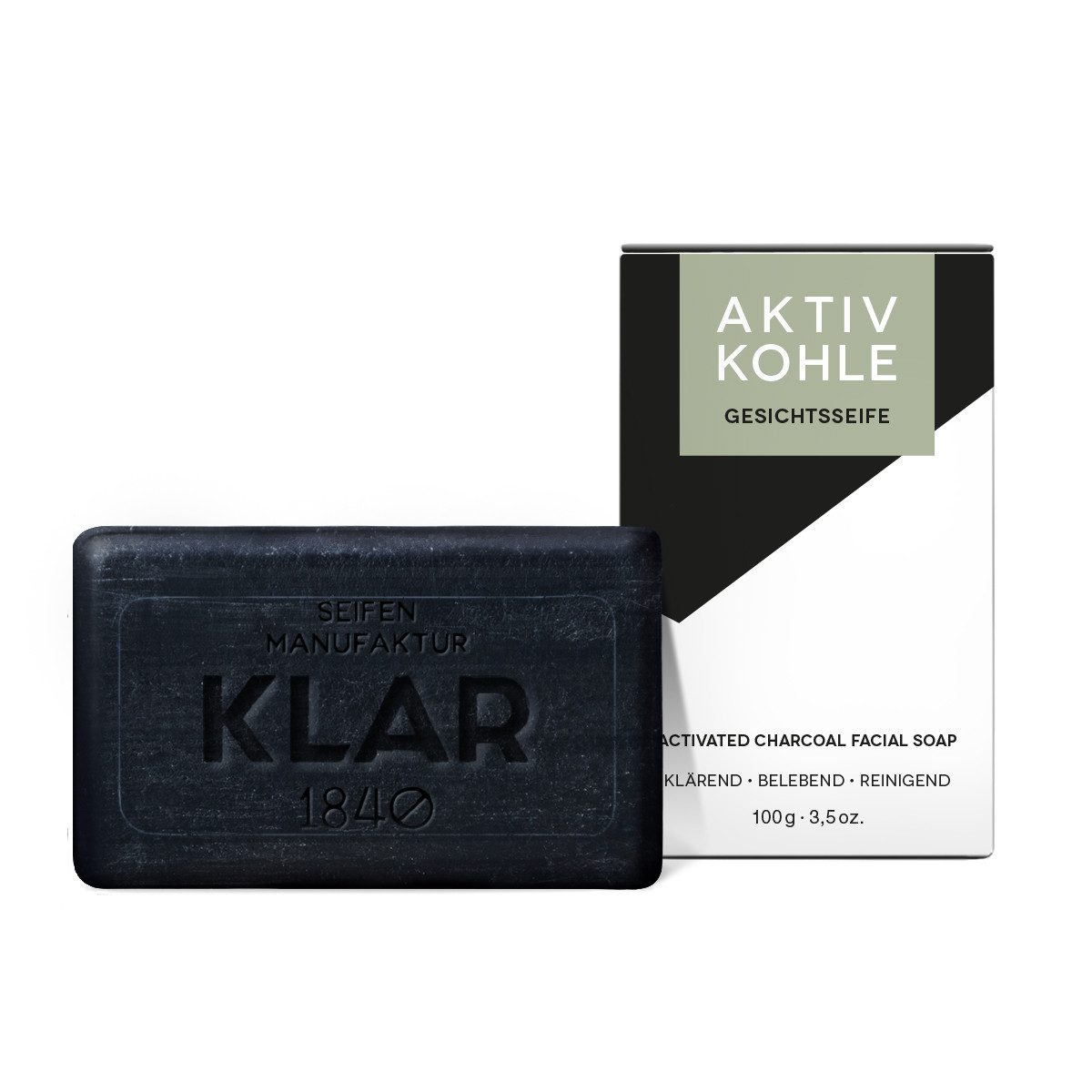 Klar Seife Gesichtsseife Aktivkohle 100 g, 1-tlg., Gesichtsseife – Natürliche Reinigung & Pflege für reine Haut