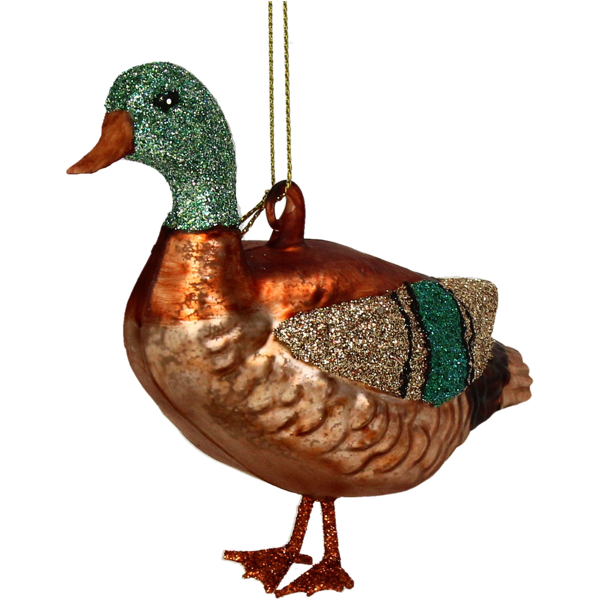 HD Collection Christbaumschmuck, Christbaumschmuck Glas 7,5cm Erpel mit Glitzer Figur Braun