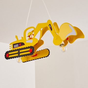 hofstein Pendelleuchte »Ozieri« gelbe Hängelampe aus Holz für das Kinderzimmer, ohne Leuchtmittel, 2xE27, Flugzeug mehrfarbig