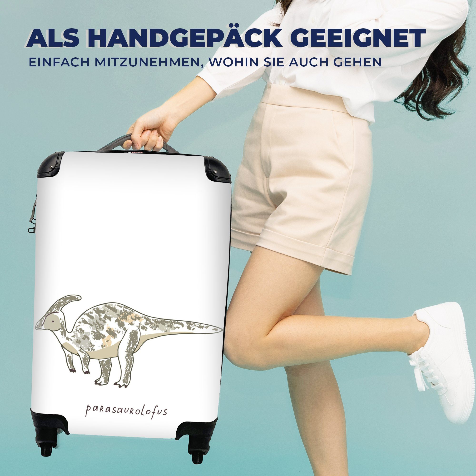 MuchoWow Handgepäckkoffer Kinderzimmer - rollen, Junge Dinosaurier Kind, Rollen, Handgepäck - Mädchen Ferien, Parasausolophus - für mit Reisetasche - Trolley, Reisekoffer - 4