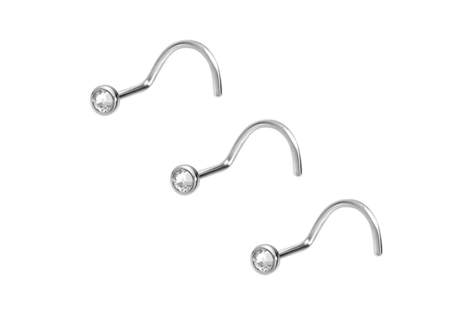 PIERCINGLINE Nasenpiercing 3er Set Titan Nasenstecker Spirale FLACHE KRISTALLDISC (Nasenstecker)