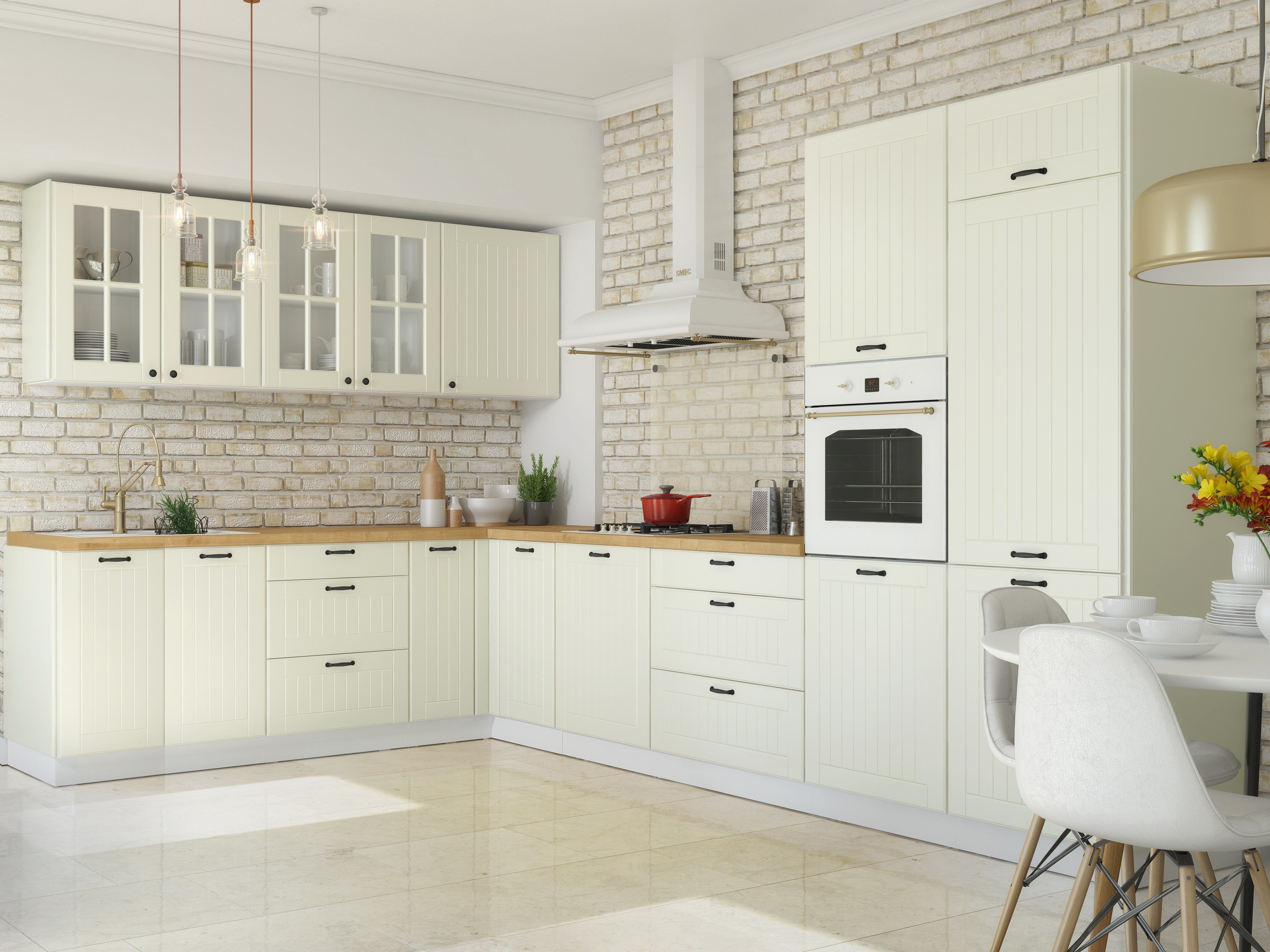 Möbel für Dich Küchenzeile Landhaus Eckküche LORA L-Form 235x365 cm, 11-tei günstig online kaufen