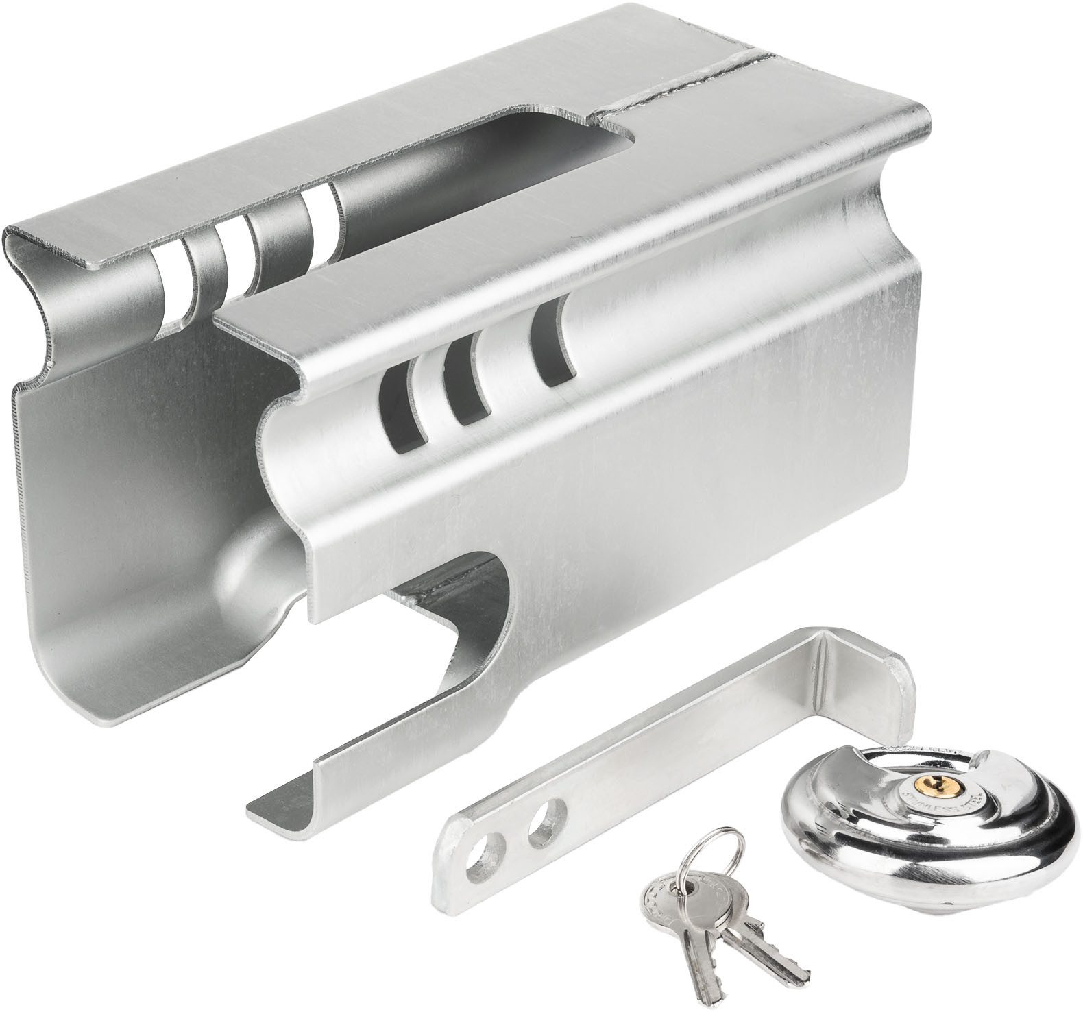 STEMA Kastensicherung Diebstahlsicherung Safety-Box (Packung, 3-tlg., Kastensicherung, Riegel, Schloss), Für Anhänger im abgekuppelten Zustand