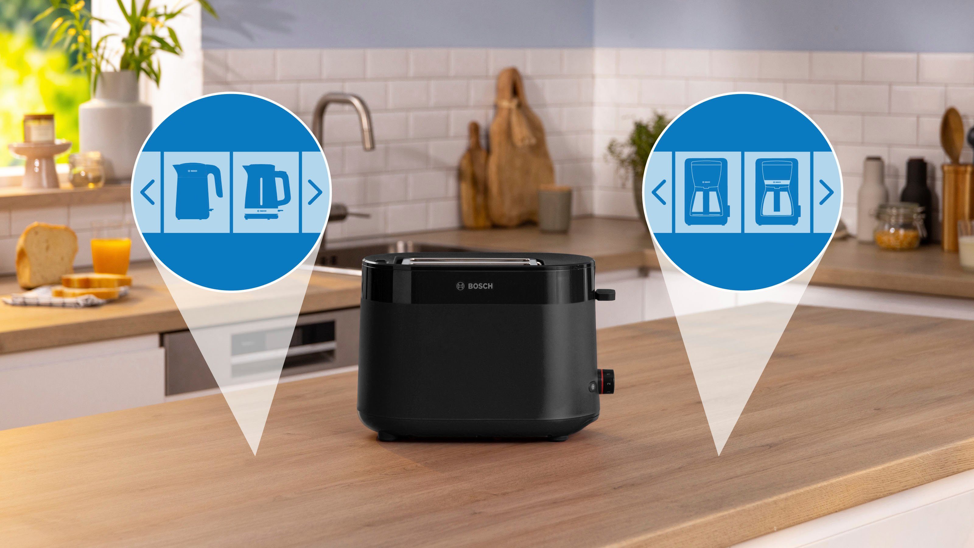 BOSCH Toaster MyMoment TAT2M123, 2 Schlitze, für 2 Scheiben, 950 W, integrierter Brötchenaufsatz, Auftaufunktion, Brotzentrierung, AutoOff – Bild 4 von 5
