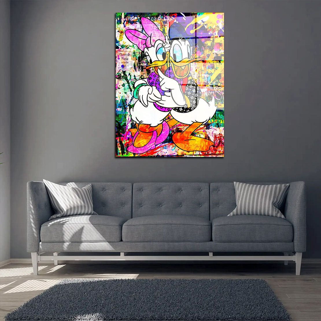 Artedinoi Acrylglasbild Pop Art Duck Loving Forever Comic Acrylglas Wandbild Bild Wanddeko Woh