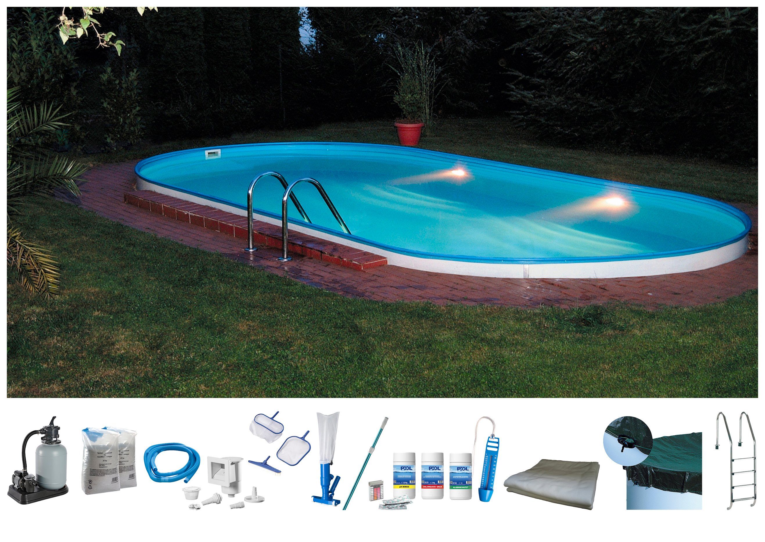 my POOL BWT Ovalpool PREMIUM mit blauer Innenfolie (Komplett-Set, 10-tlg), Höhe 150 cm, in verschiedenen Größen