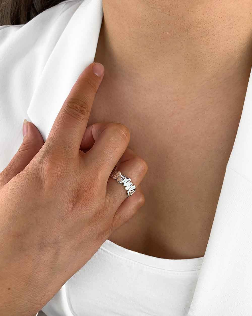 DANIEL CLIFFORD Silberring 'Kaila' Damen Ring Silber 925 rhodiniert, Silberring größenverstellbar (inkl. Verpackung), Statement-Ring im modernen Design