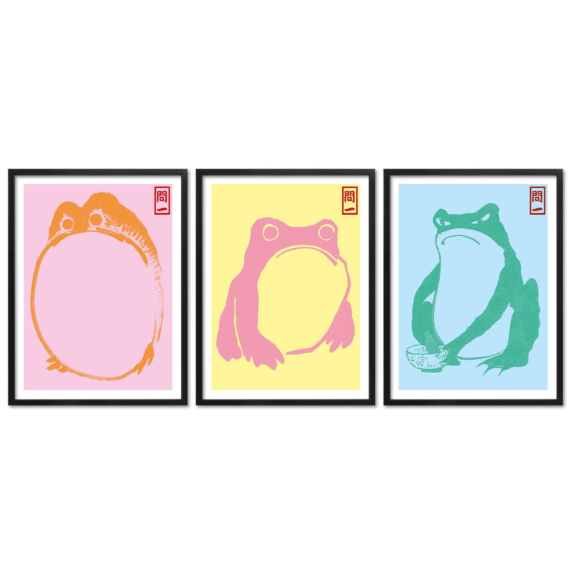 ARTFAVES Bilder-Collage Poster Set Hoji Frogs Dopamine I mehrteilige Bilderwand I Wandbilder M, (Wandbilder modern, 3 St)