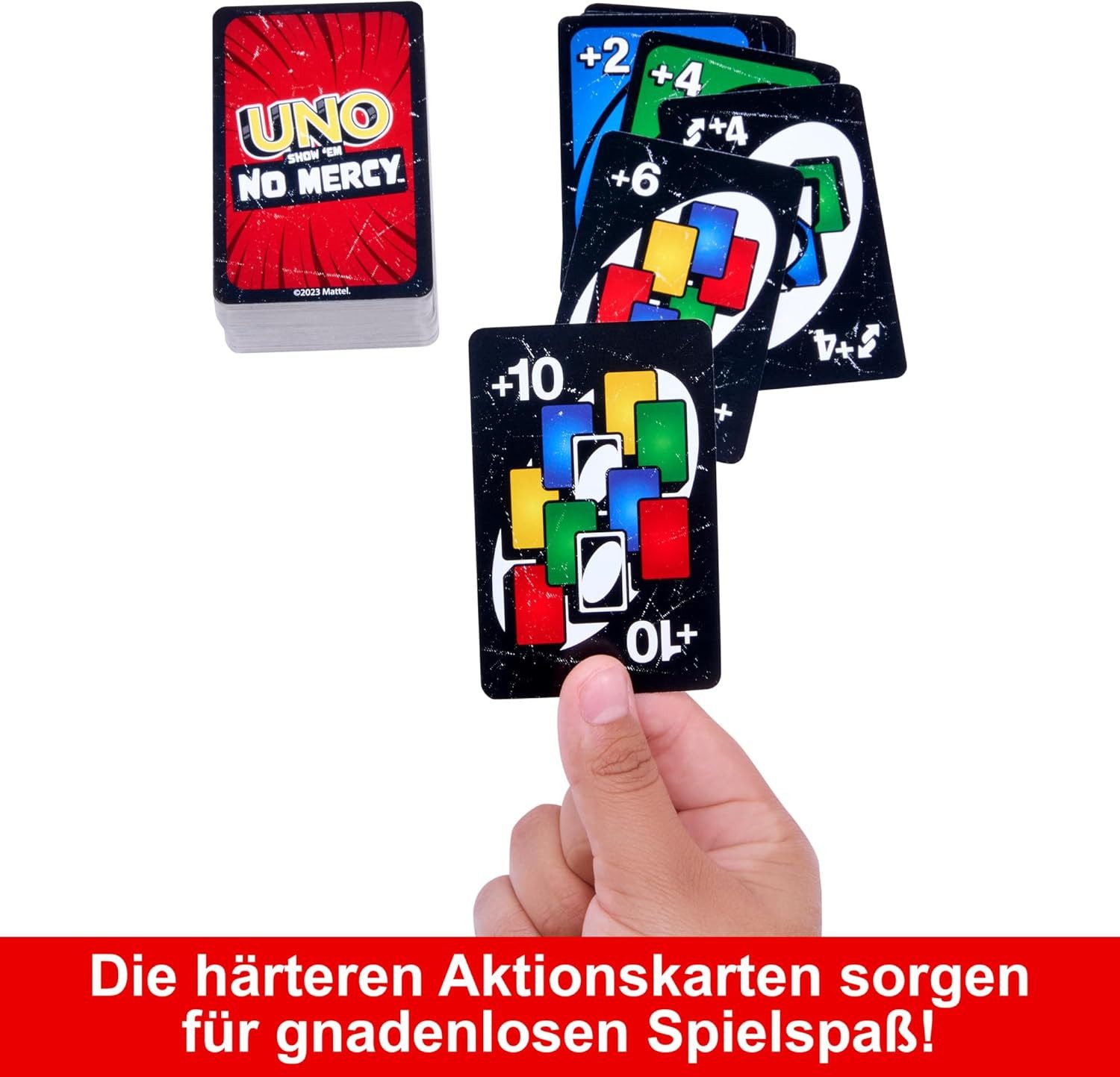 Montegoni Spielwelt UNO Spiele UNO No Mercy Karten, (UNO Kartenspiel für die Familie, Reisespiel oder Spiel für Erwachsene, Kinder und Familie Karte Brettspiel  – Bild 5 von 5