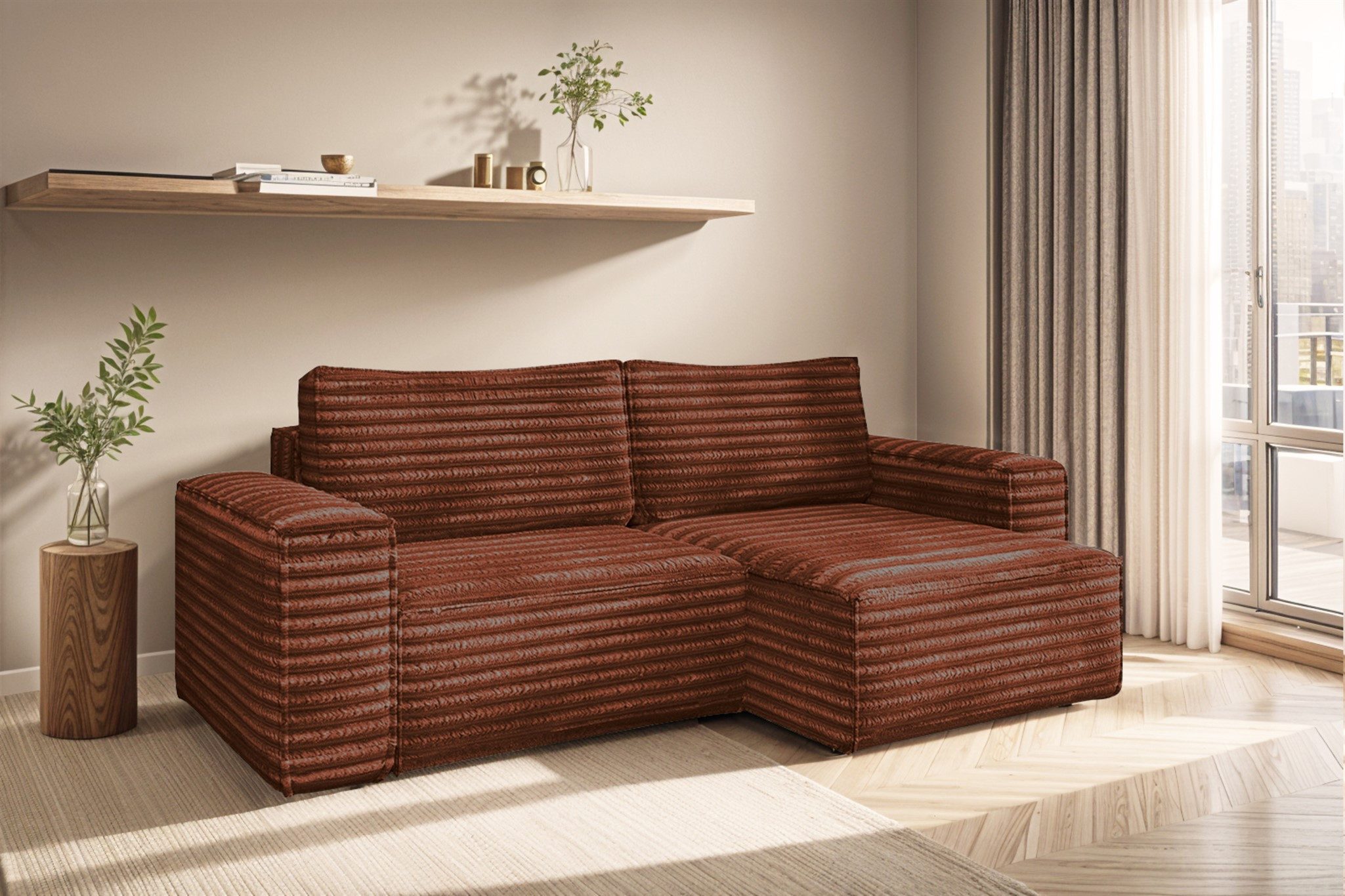 Fun Möbel Ecksofa Schlafsofa MADLEN Stoff Velo, Rundumbezug, inkl. Bettkasten