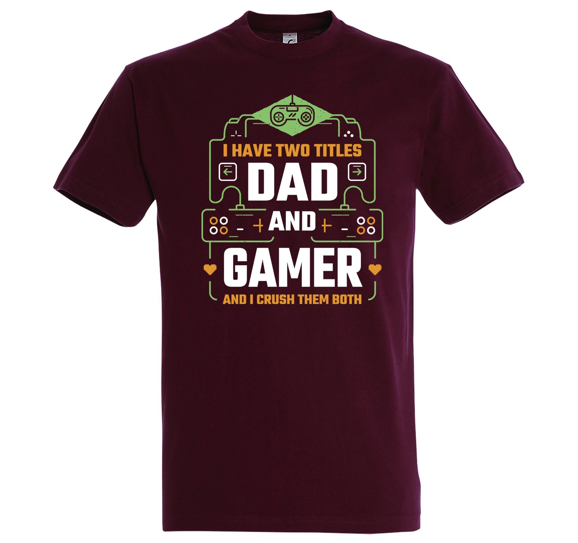 Designz T-Shirt "Dad Gamer" Burgund Frontprint mit Herren Shirt Youth And trendigem