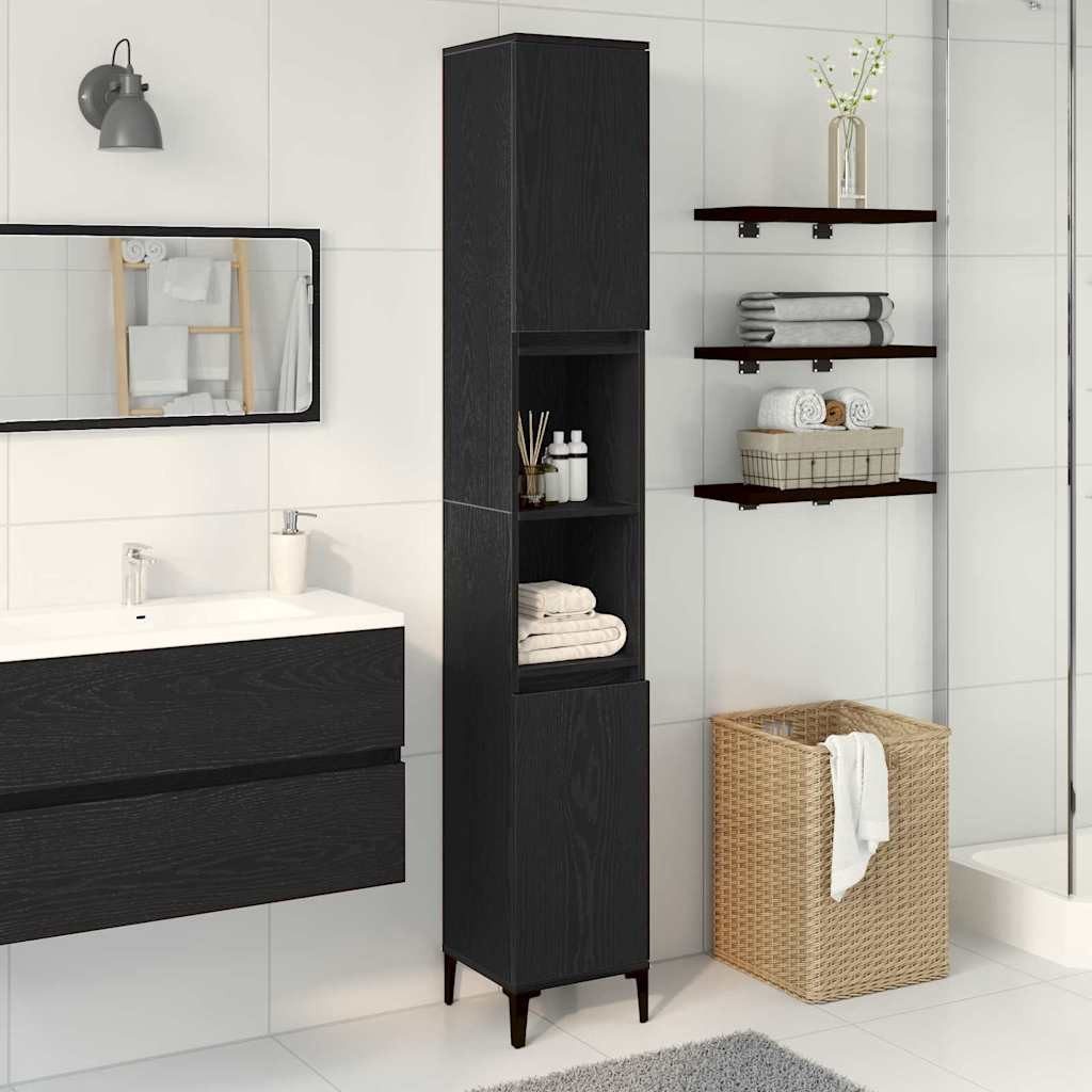 vidaXL Badezimmerspiegelschrank Badezimmerschrank Schwarz Eichen-Optik 30 x 30 x 190 cm (1-St)