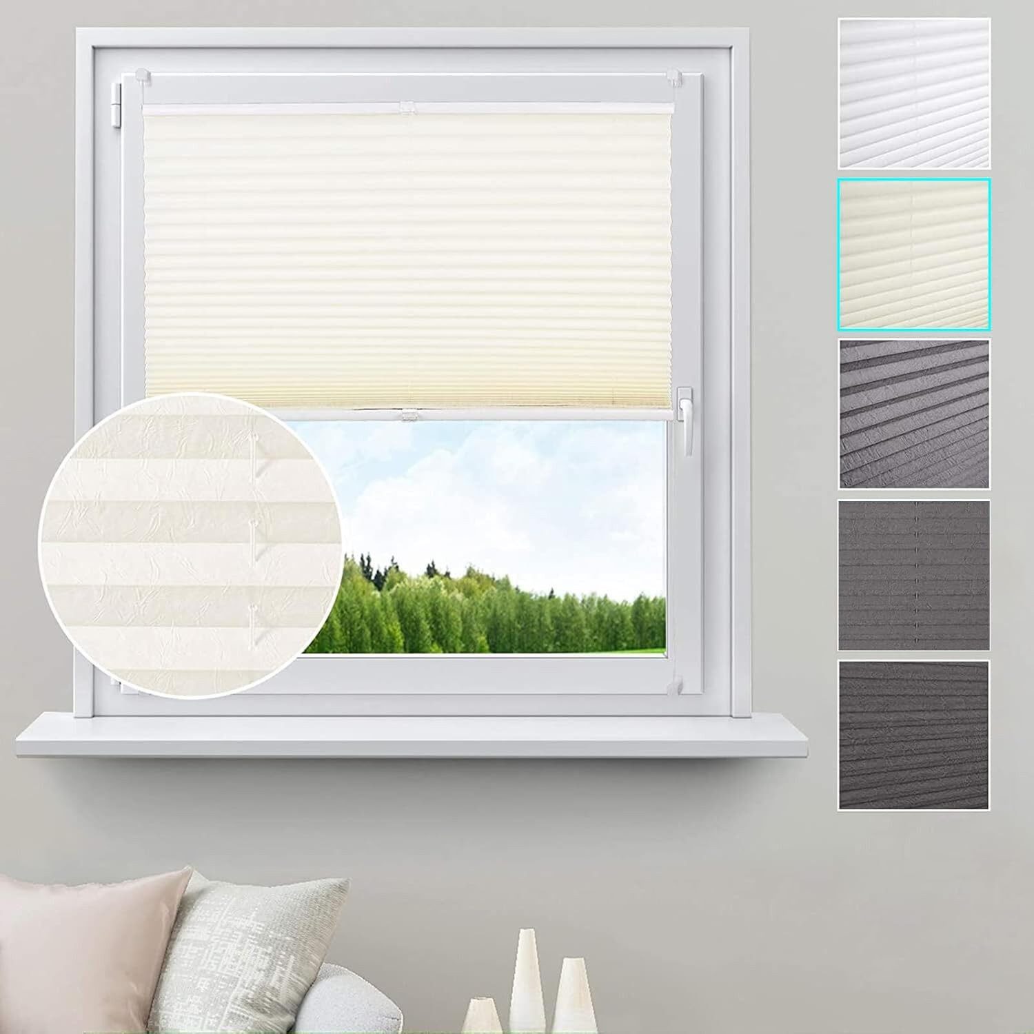 Woltu Plissee, Rolle mit Klemmfix in Crushed Optik creme günstig online kaufen