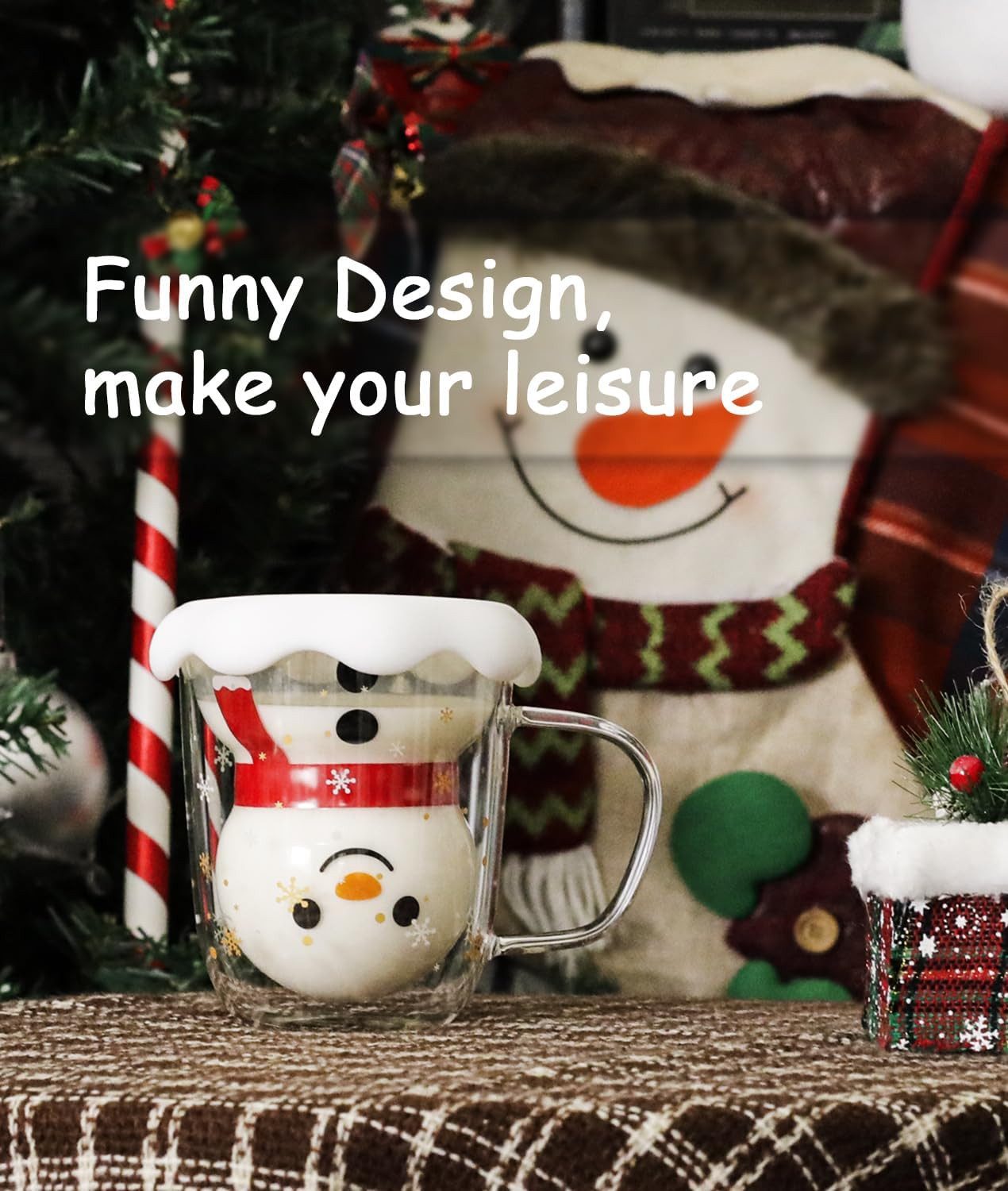 LIBWYS Thermotasse Doppelwandige Weihnachts-Tassen 2er Set 370 ml Deckel Kaffee Tee Latte, Doppelwand, Hitzebeständig, Leicht, Mikrowellengeeignet