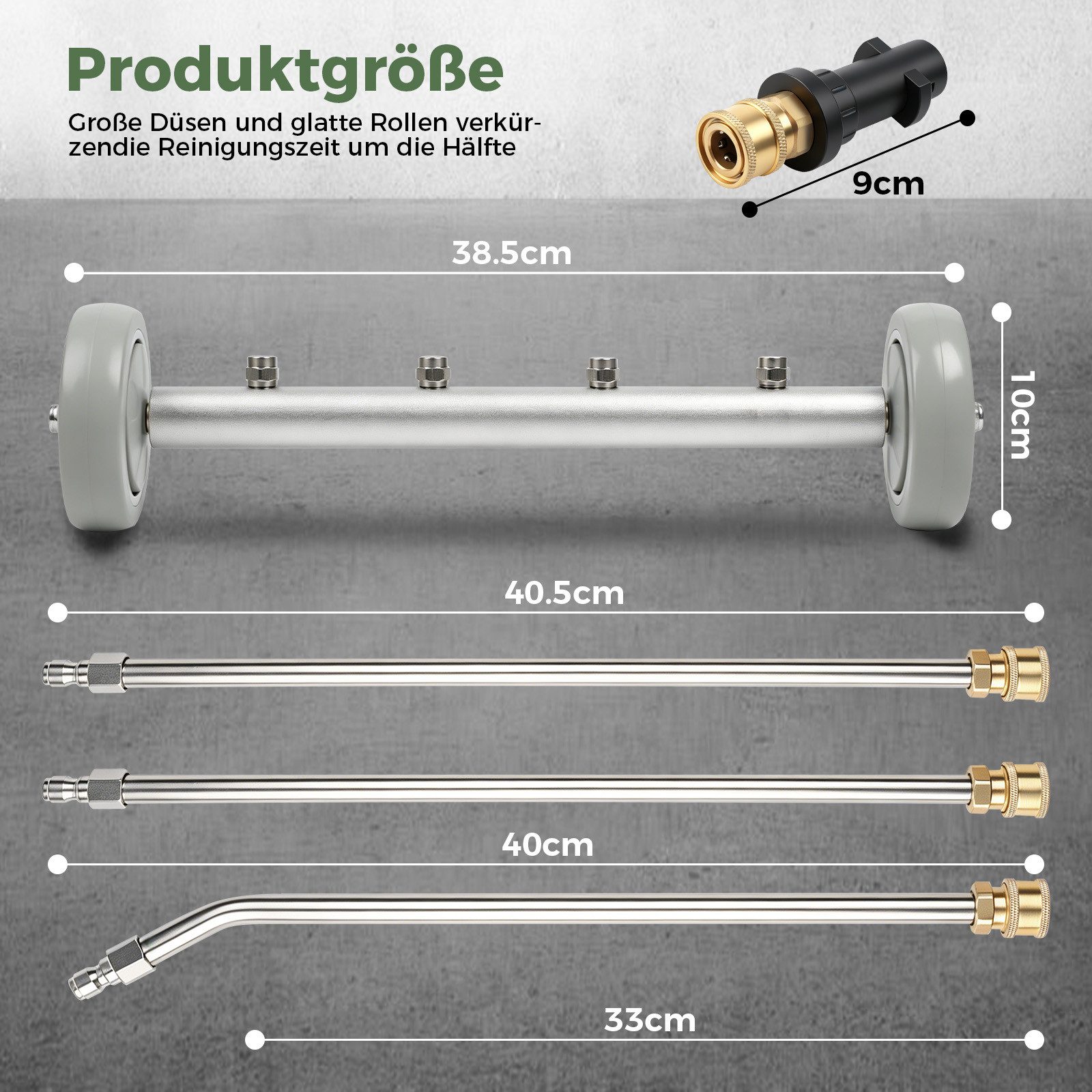 JOYOLEDER Hochdruckreiniger-Düse Unterbodenwäsche Auto für Hochdruckreiniger, (Unterbodenreiniger Hochdruck mit 3 Verlängerungsrohren & 1/4 Zoll Schnellanschluss, Auto Unterbodenwäsche 4000 PSI für Gärten, SUV, Wohnmobile, LKWs,Gehwege)