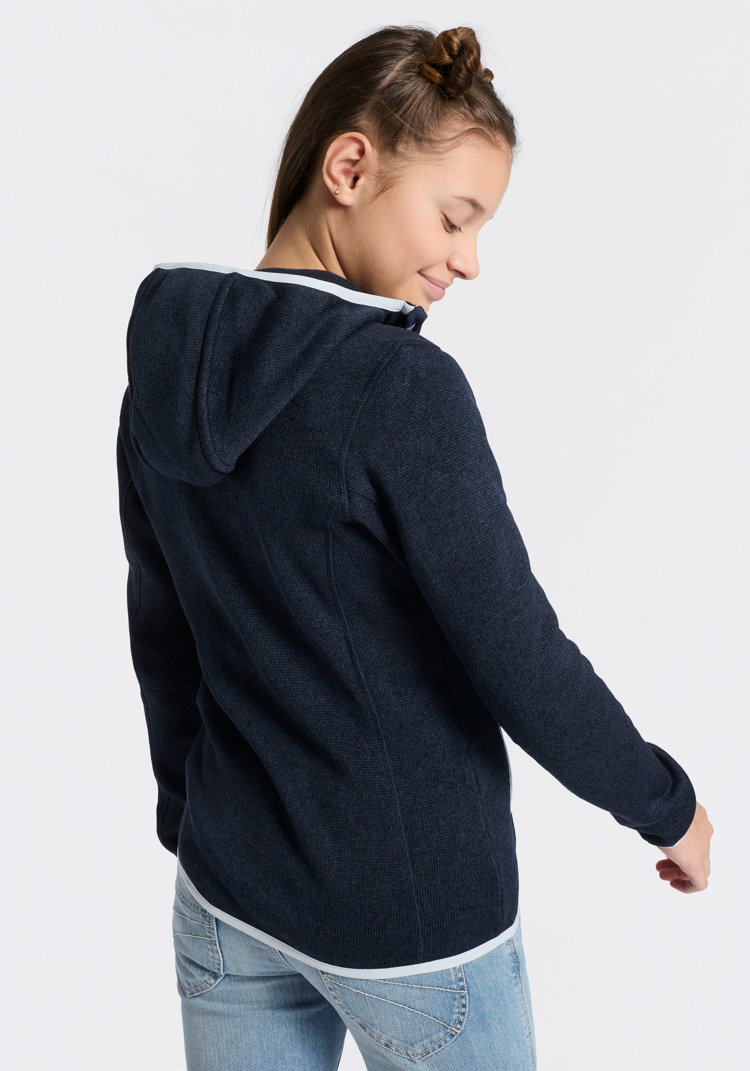 CMP Strickfleecejacke KID G JACKET FIXED HOOD wärmende Strickfleecejacke aus Polyester, mit Kapuze und Kinnschutz