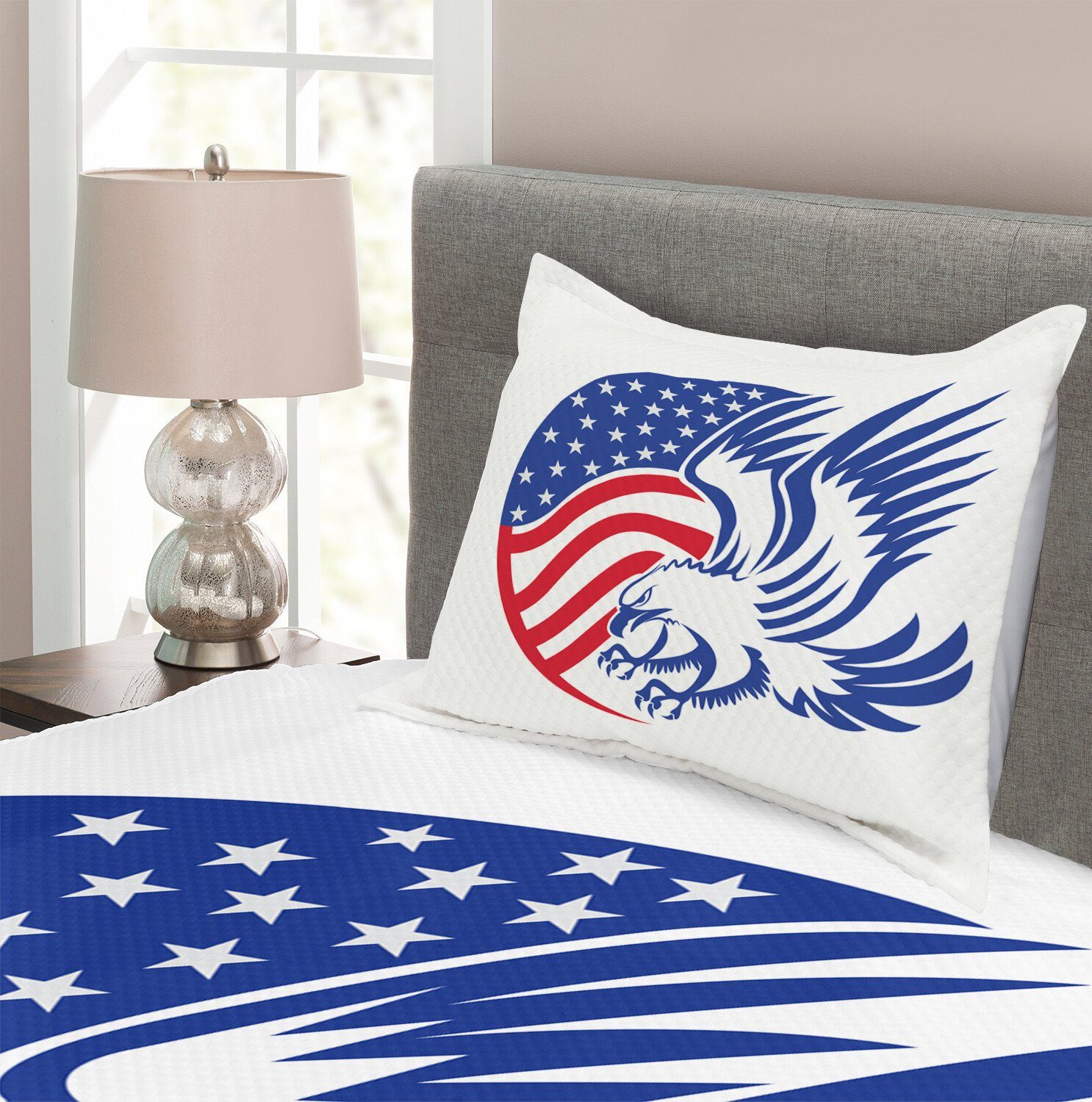 Abakuhaus, mit Bald Set Kissenbezügen American Eagle-Flagge Tagesdecke amerikanisch Waschbar,