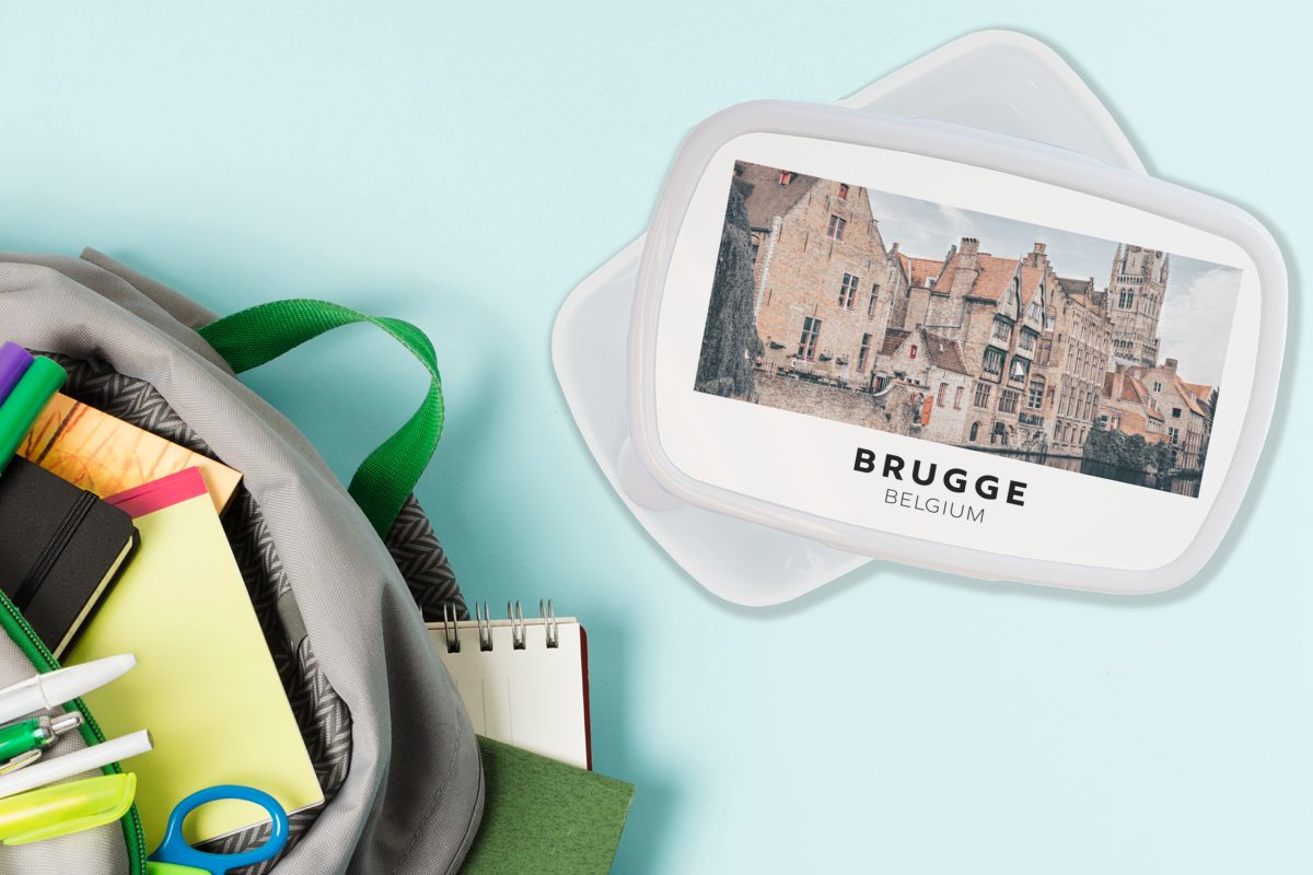 Kunststoff, Brotbox Lunchbox - Brotdose, weiß Jungs Belgien MuchoWow Mädchen und Brügge für Erwachsene, und Haus, (2-tlg), Kinder - für