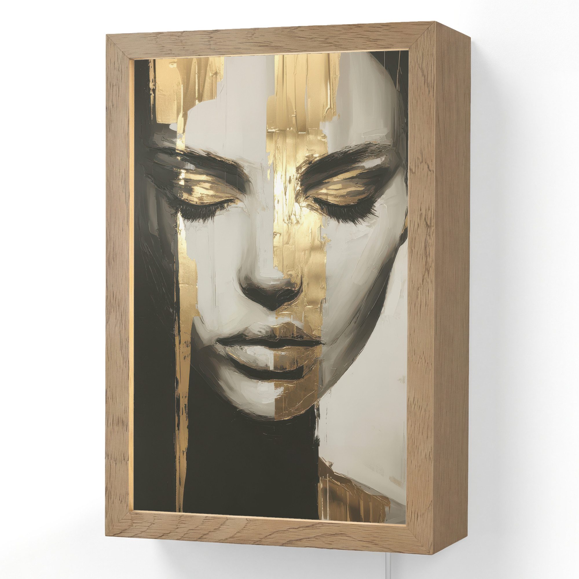 OnlyWow Wandleuchte Lightbox Augen - Gesicht - Gold - Streifen, Dimmbar, Farbwechsel, LED, Warmweiß, Kaltweiß, Neutralweiß Einstellbar, Wandlampe Innen, Dimmbar, mit Kabel, LED, Beleuchtung, Wohnzimmer