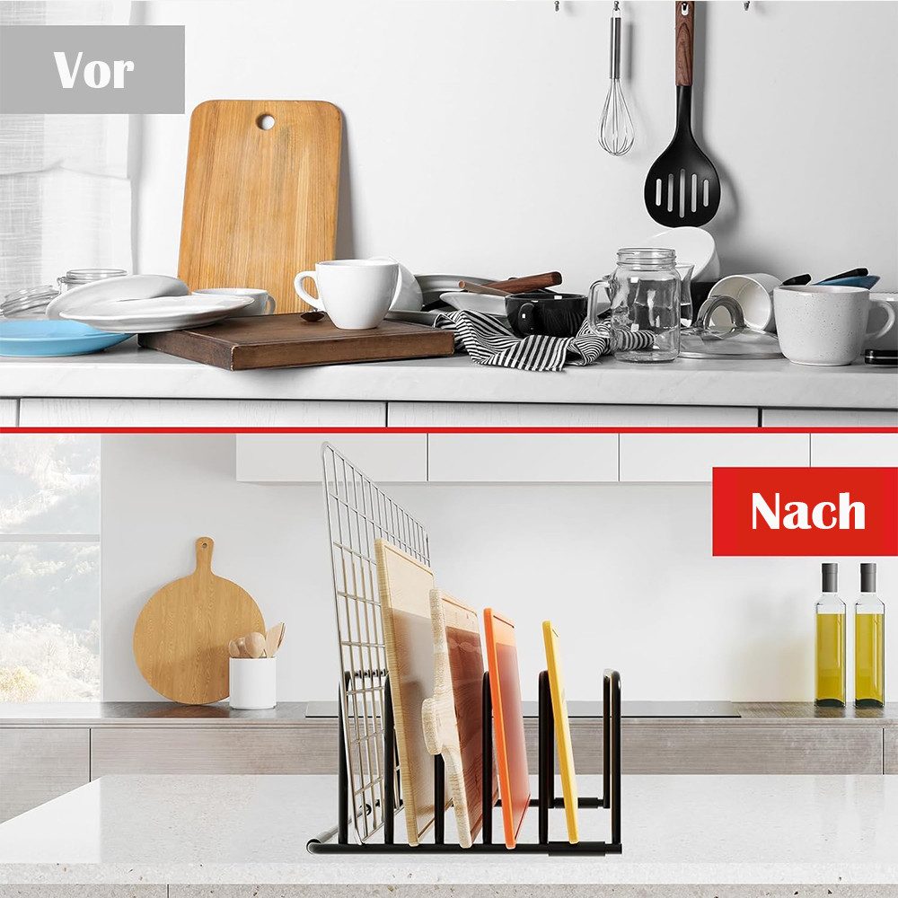 TUWENA Geschirrständer 2 Stück Schneidebrettständer, Tellerhalter schublade mit 5 Schlitze, Schneidebrett Halter, für Küche Schneidebretter, Backbleche, Tablett – Bild 5 von 5