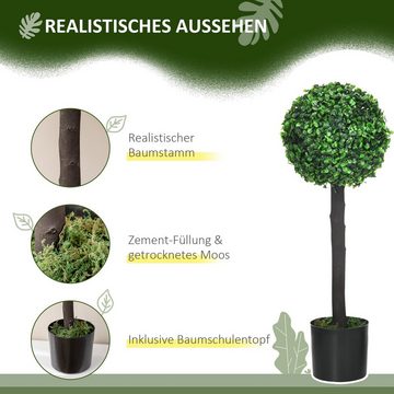 Kunstpflanze UV-beständige Zimmerpflanze, mit Blumentopf Buchsbaum, HOMCOM, Höhe 60 cm, Wohnzimmerdeko für Garten, Balkon, PEVA, Grün