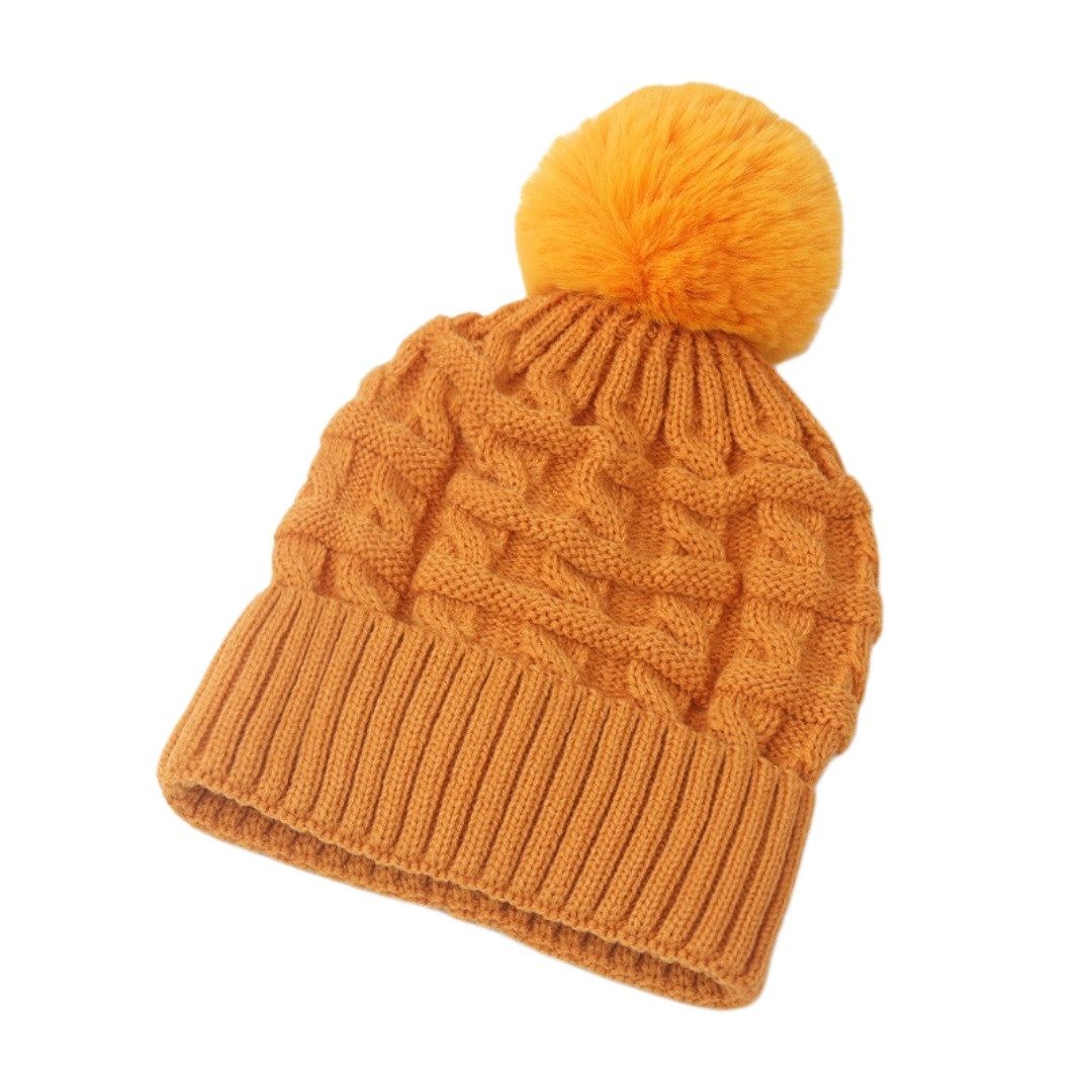 Cachito Bommelmütze Damen Wintermütze, Thermo-Fleece-gefütterte Mütze, Strickmütze Wollmützen mit Kunstfell-Bommel