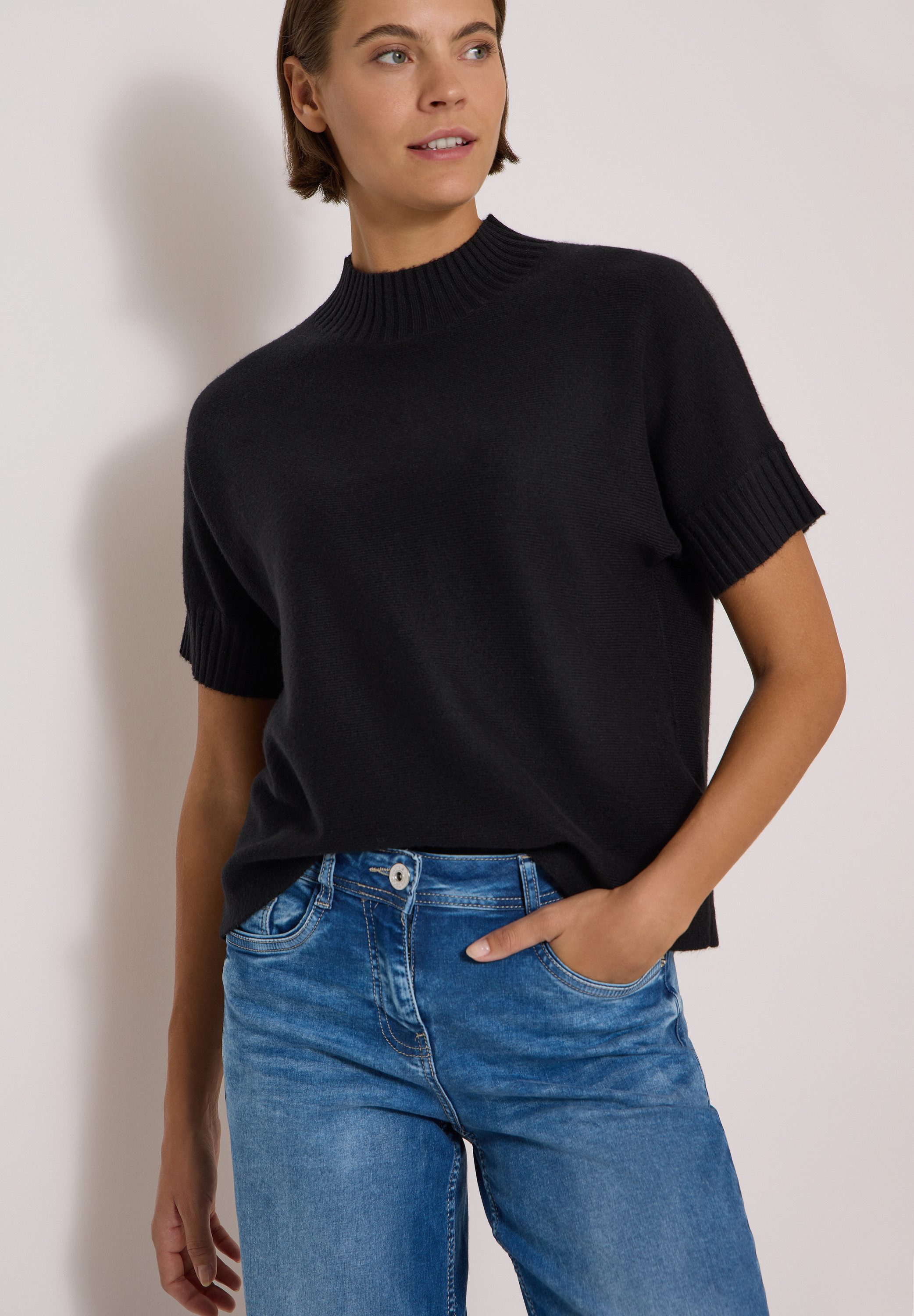 CECIL Kurzarmpullover mit Ripp-Details
