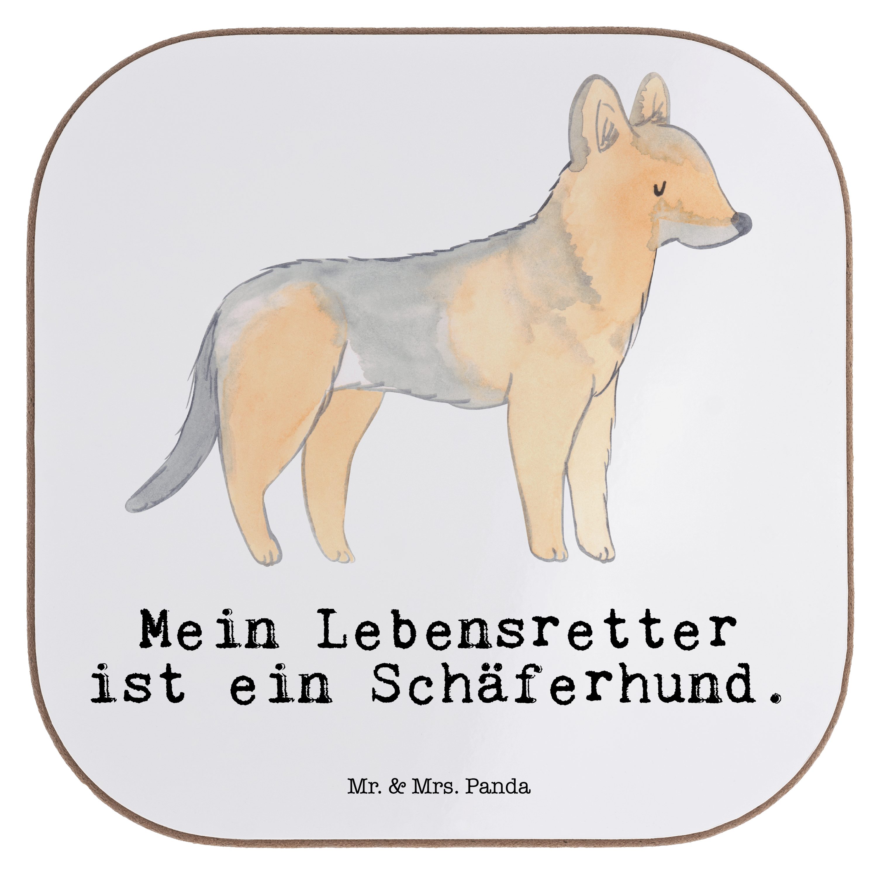 Mr. & Mrs. Panda Getränkeuntersetzer Schäferhund Lebensretter - Weiß - Geschenk, Untersetzer Gläser, Tierf, 1-tlg.