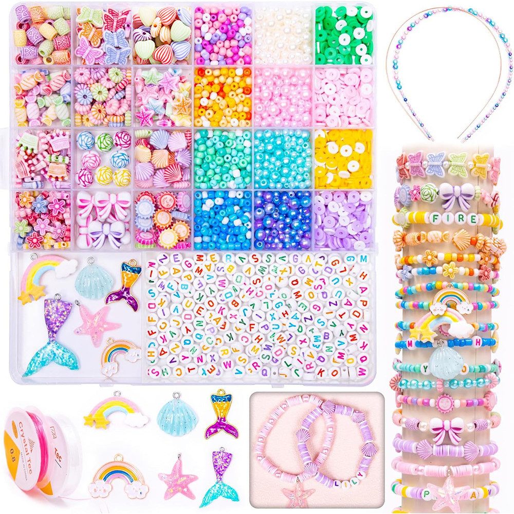 CLTYQ Ketten und Armband Set Kinder Perlen Set Bunte Runde Perlen für DIY Ожерелья & Браслеты, Montessori Spielzeug,Geeignet für Mädchen zum Basteln von Браслетыn