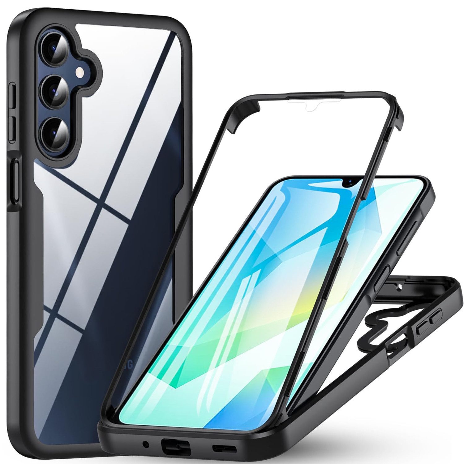 Wigento Handyhülle Für Samsung Galaxy A16 Full Cover 360 Acrylic Hybrid TPU Hülle Schwarz, 360 Grad Schutz, stoßdämpfend, robust