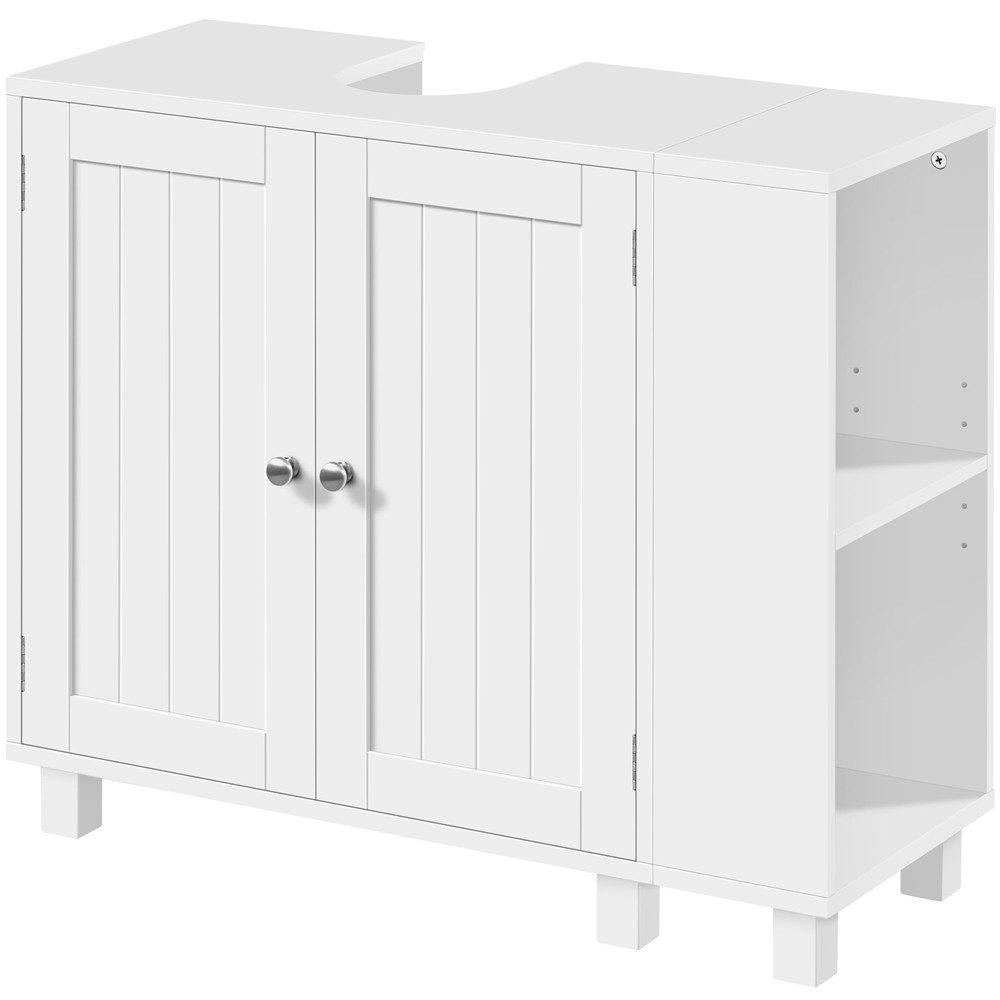 Yaheetech Waschbeckenunterschrank Freistehender Unterschrank mit Verstellbaren Einlegeböden Zweitüriger Standschrank mit Offenem Stauraum & Haken