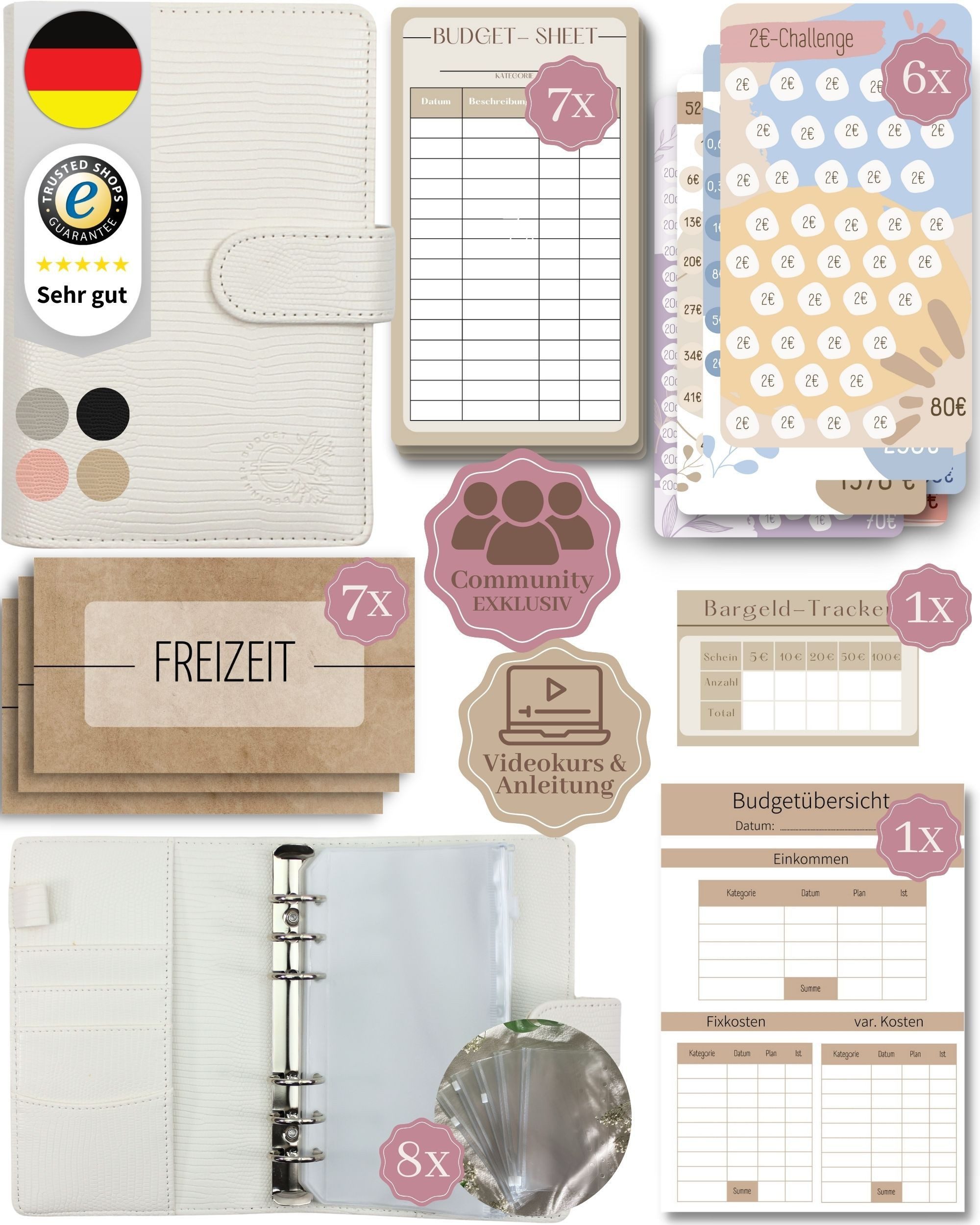 BeginnerBudget Ringbuchmappe Budgetplaner Starter-Set Sparbuch zum Geld Sparen + Spar-Challenges, Sparen mit Umschlagmethode + Anleitung - Ringbuch - Binder A6