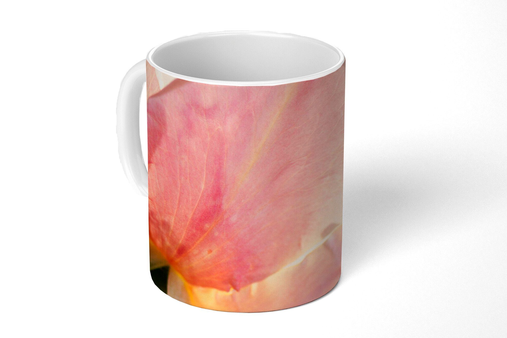 MuchoWow Tasse Eine noch junge und empfindliche rosa Rose mit weißem Hintergrund, Keramik, Kaffeetassen, Teetasse, Becher, Teetasse, Geschenk