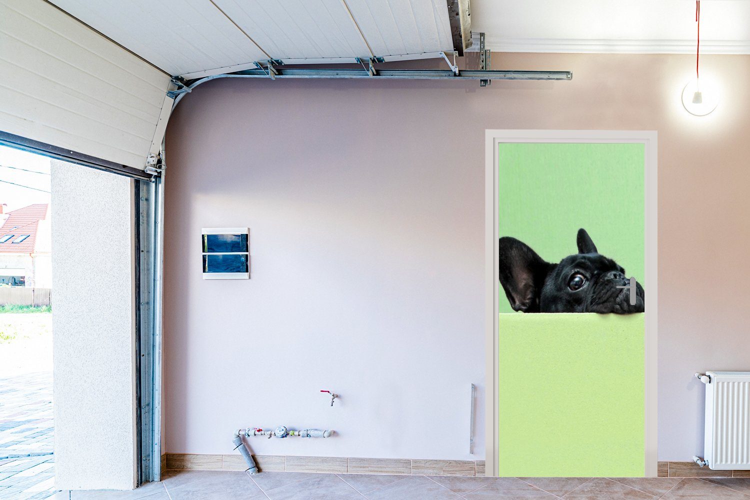 MuchoWow Türtapete Französische Bulldogge (1 Grün - Türaufkleber, - Schwarz, für bedruckt, Tür, St), Fototapete Matt, cm 75x205