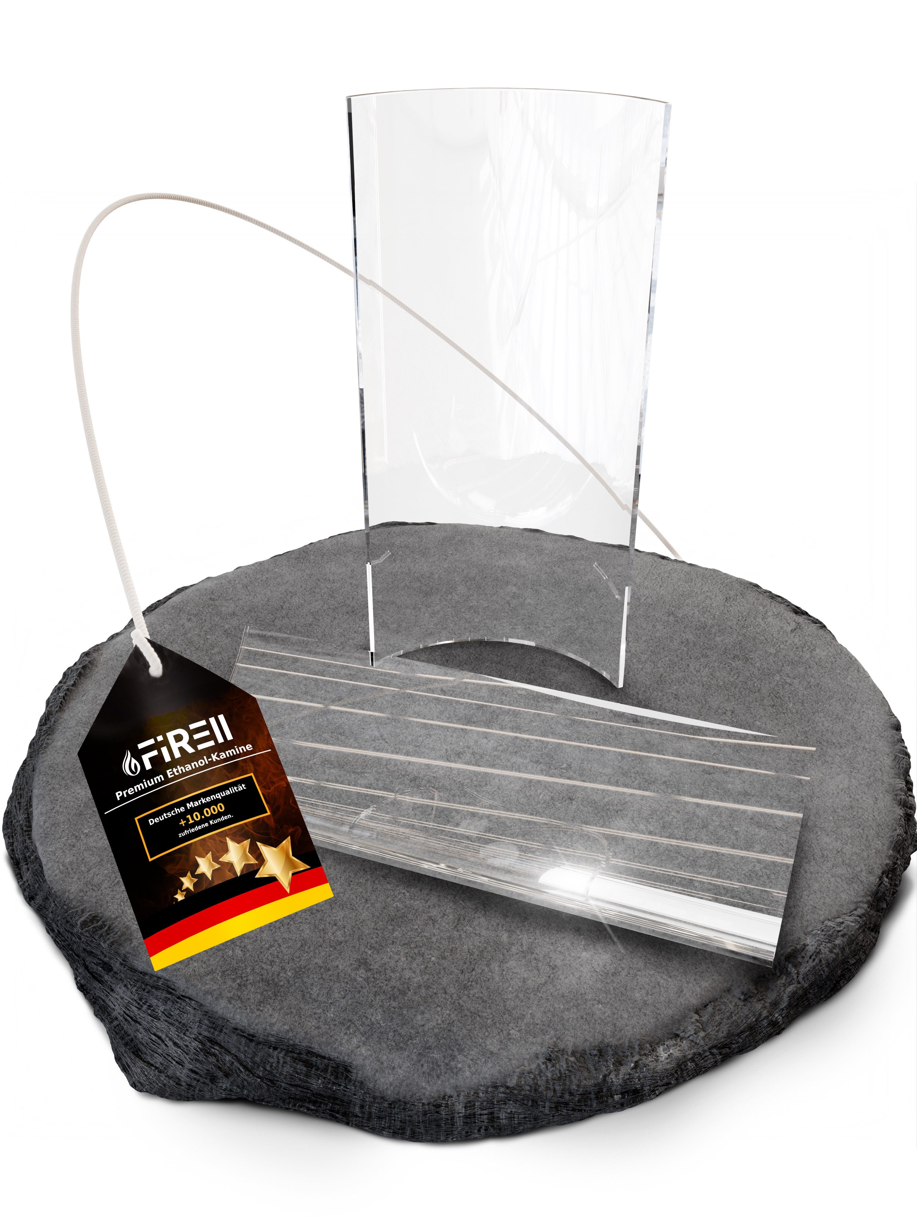 FIRELL Tischfeuer Glas (2x) für Ethanol Tischkamine (Passend für Firell Tischkamin CURL & CURL-II), Sicherheitsglas, feuerfest, gehärtet, Hitzebeständig