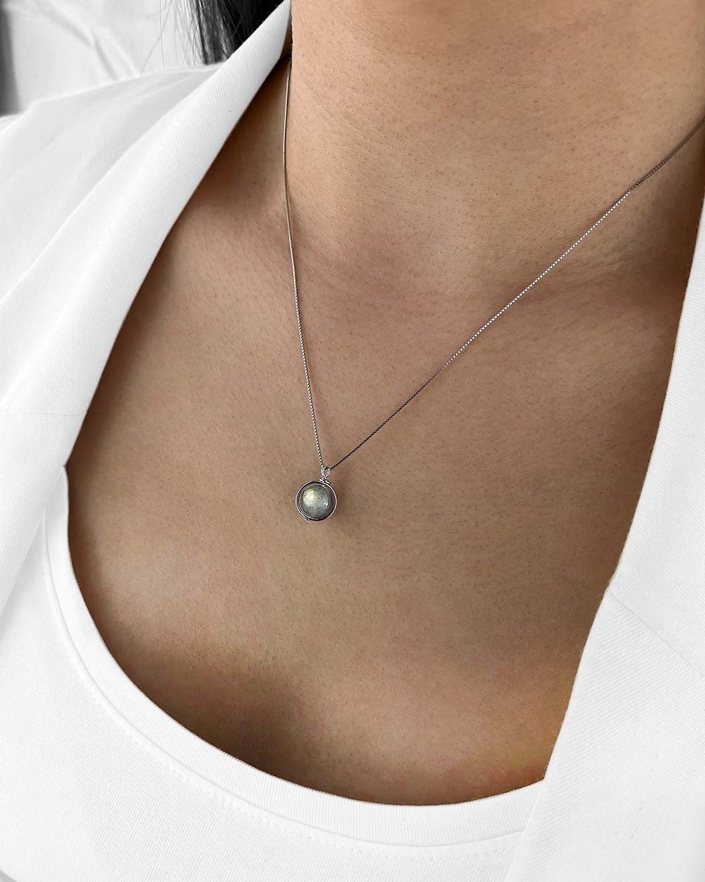 DANIEL CLIFFORD Kette mit Anhänger 'Luna' Damen Halskette Silber 925 Mondstein-Anhänger (inkl. Verpackung), größenverstellbare Silberkette 40cm - 45cm