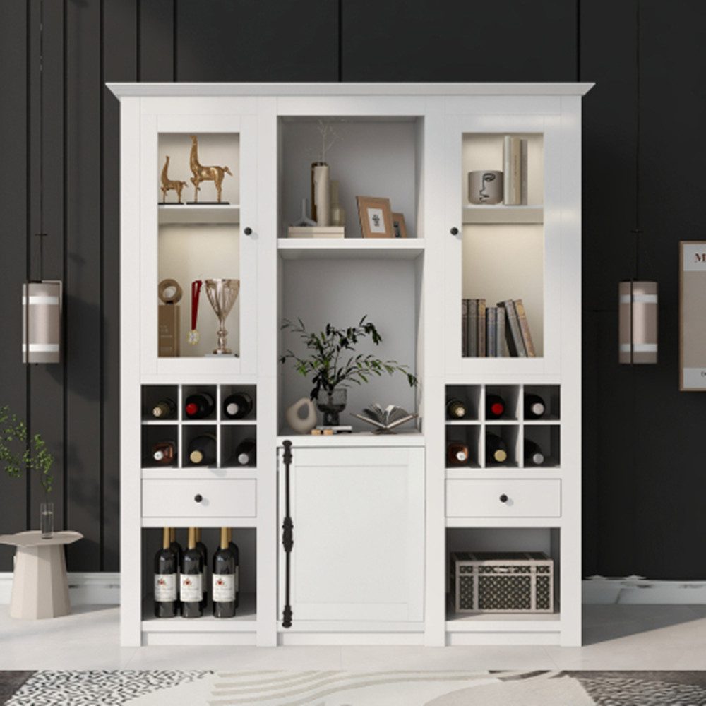 XDeer Vitrinenaufsatz Vitrinenschrank,Vitrine mit 7 Farben LED Beleuchtung Vitrinenschrank, Standvitrine Stauraumvitrine Schrank Wohnzimmerschran LED Vitrine