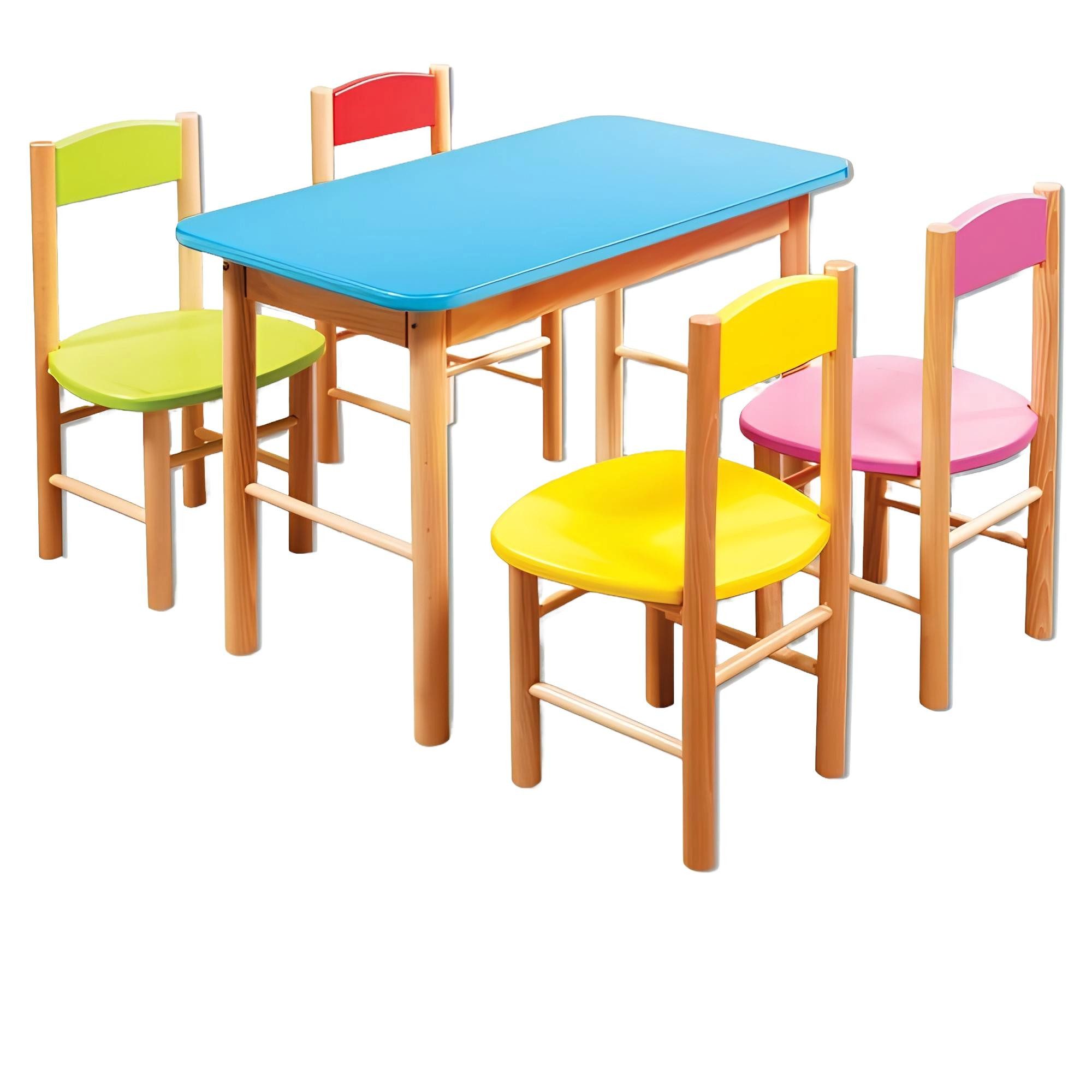 Xlmoebel Esszimmerstuhl Massivholz Stuhl-Set für Kinderzimmer in natürlicher Holzoptik (Tisch + 4 Stühle, 1 St), Hergestellt in Europa