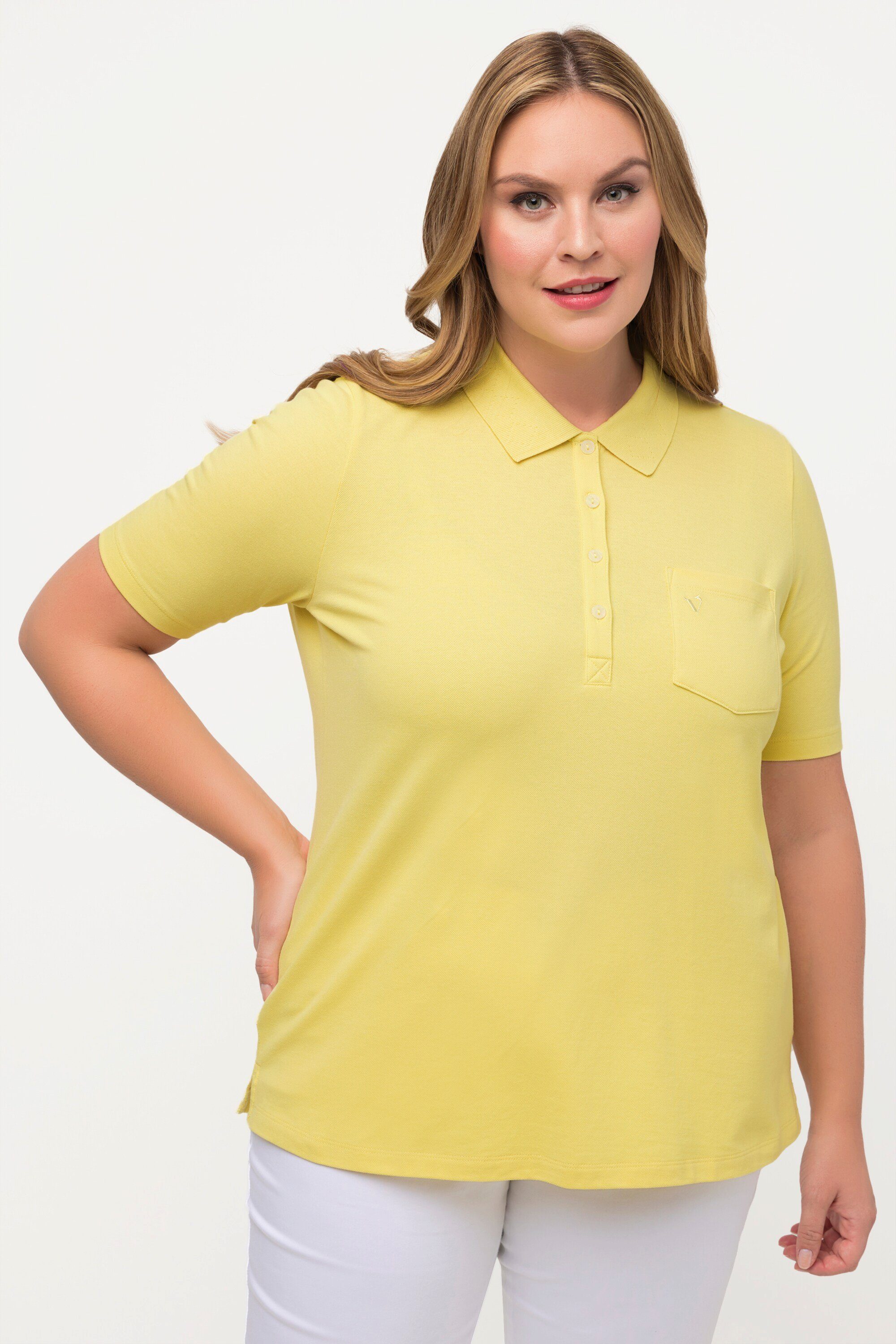 Ulla Popken T-Shirt Poloshirt Ajour-Rhomben Polokragen günstig online kaufen