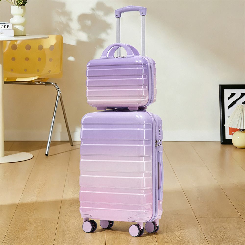 REDOM Kofferset Spinner-Kofferset, 4 Rollen, (mit Seitenhandgriffen, Schutzfüßen – Integriertes Zahlenschloss & 14" Kosmetiktasche, 2 tlg)
