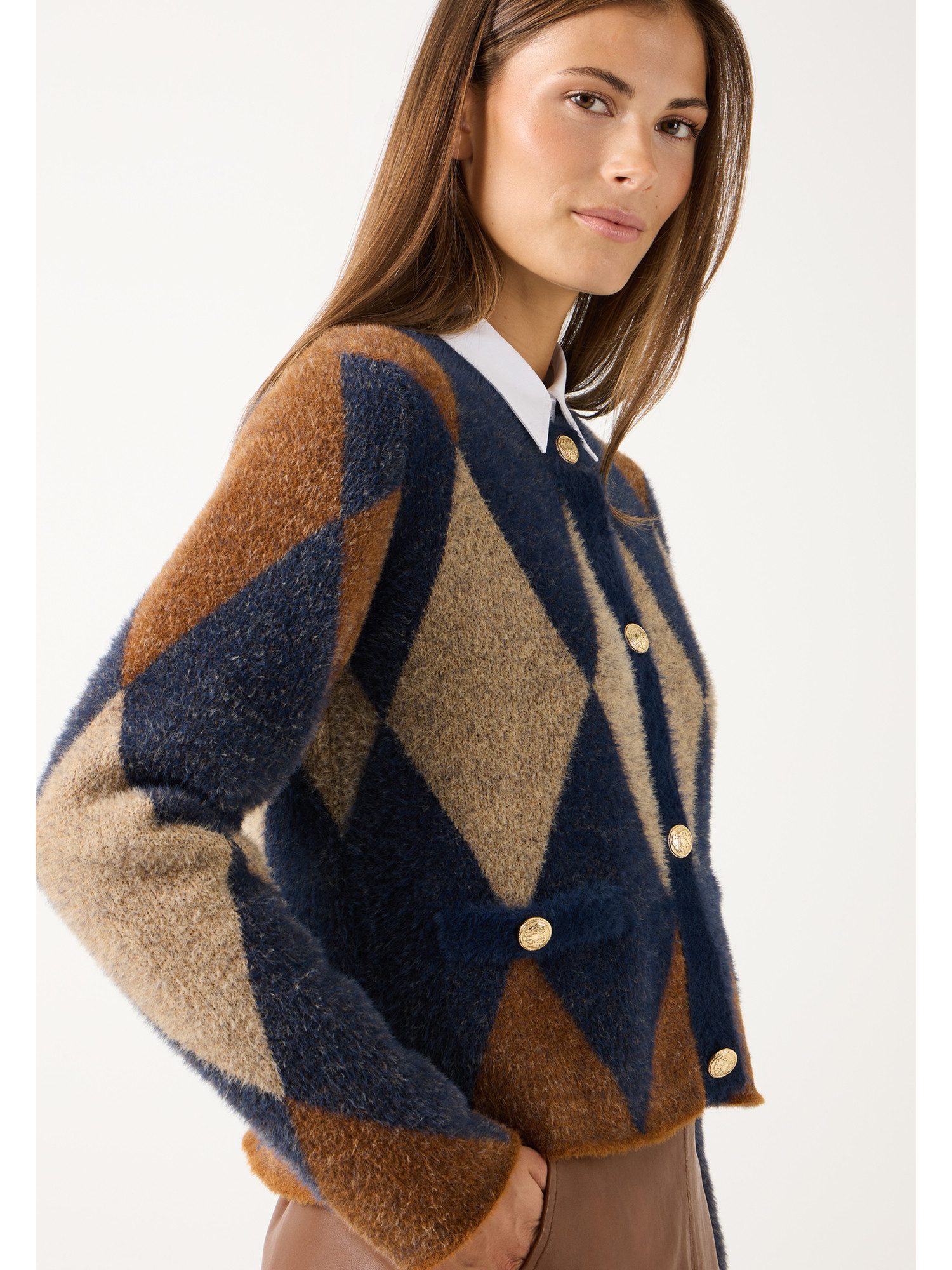 MORE&MORE Strickjacke softe Rauten-Strickjacke, Retro-Look